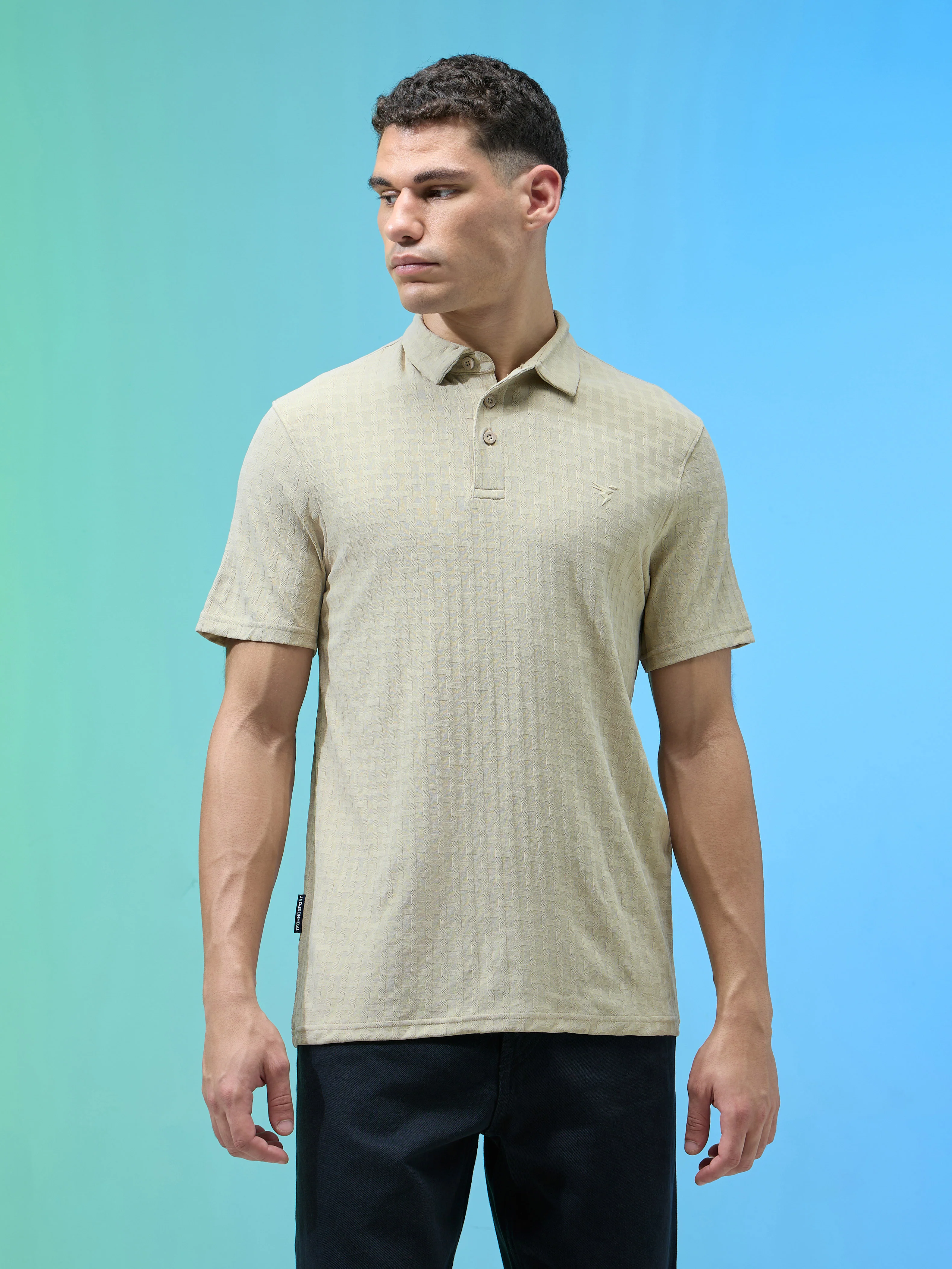 Men Jacquard Slim Fit Polo Sports T-shirt with COTFLEX - Image 2