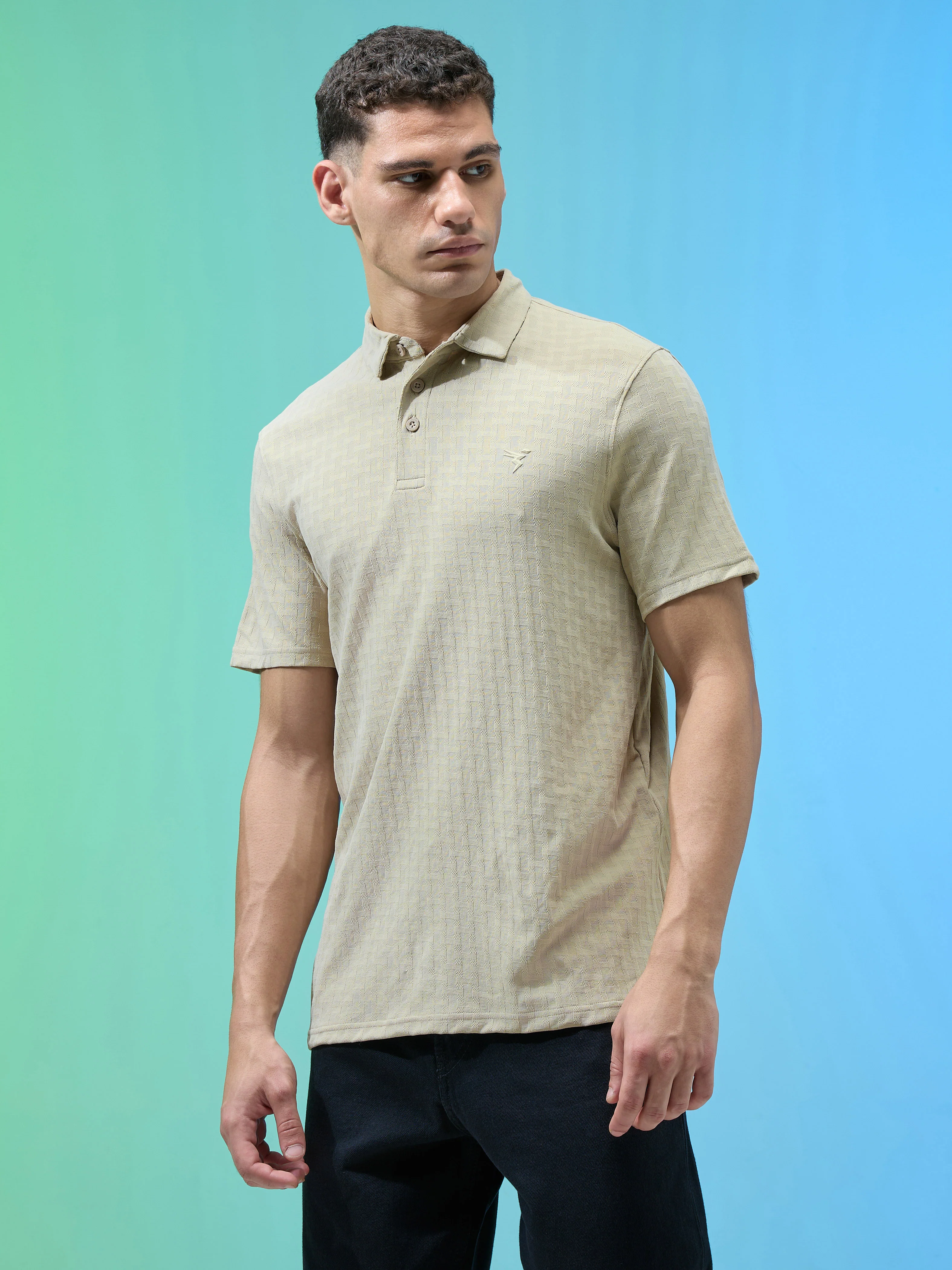 Men Jacquard Slim Fit Polo Sports T-shirt with COTFLEX - Image 4