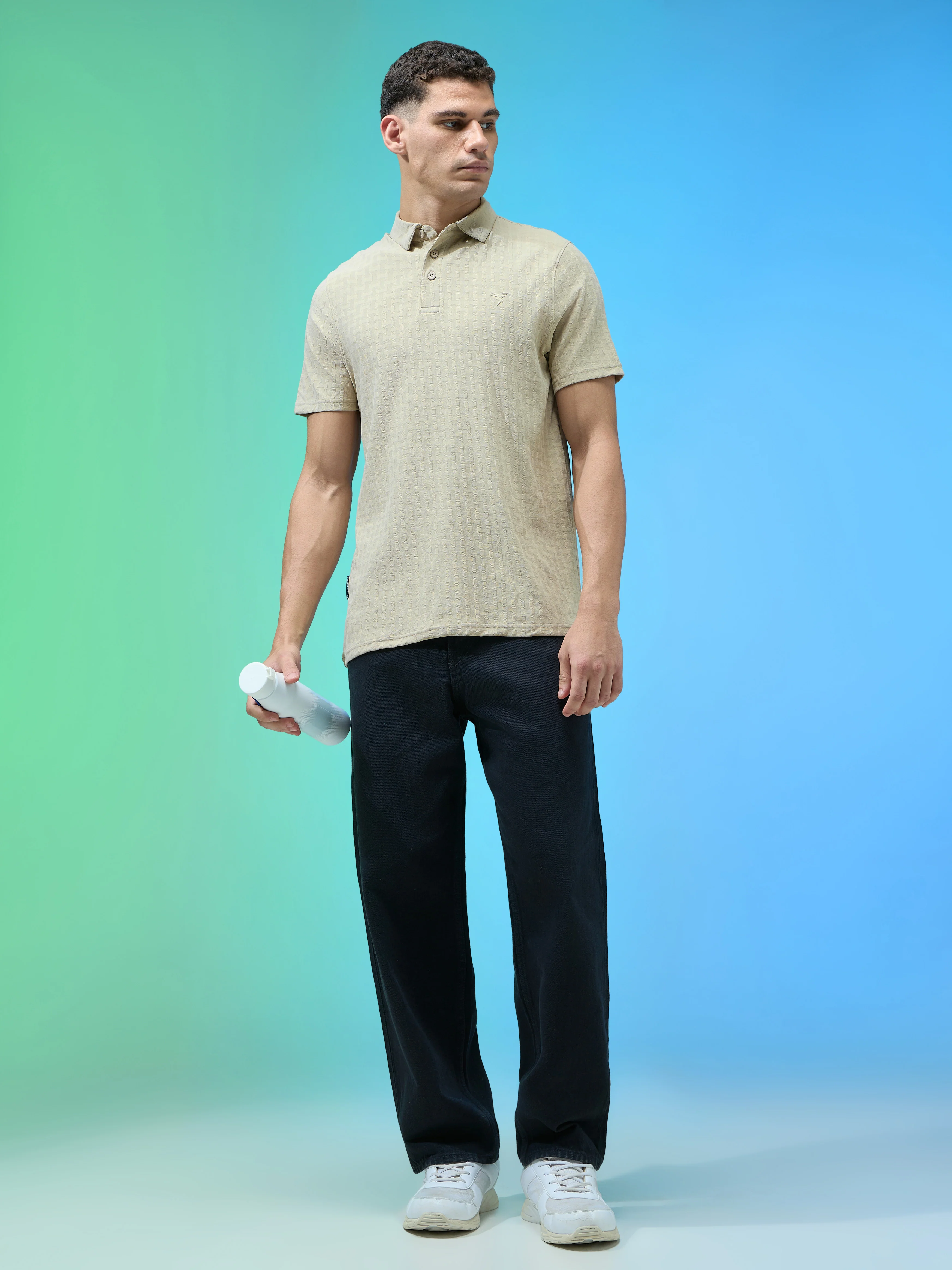 Men Jacquard Slim Fit Polo Sports T-shirt with COTFLEX - Image 5