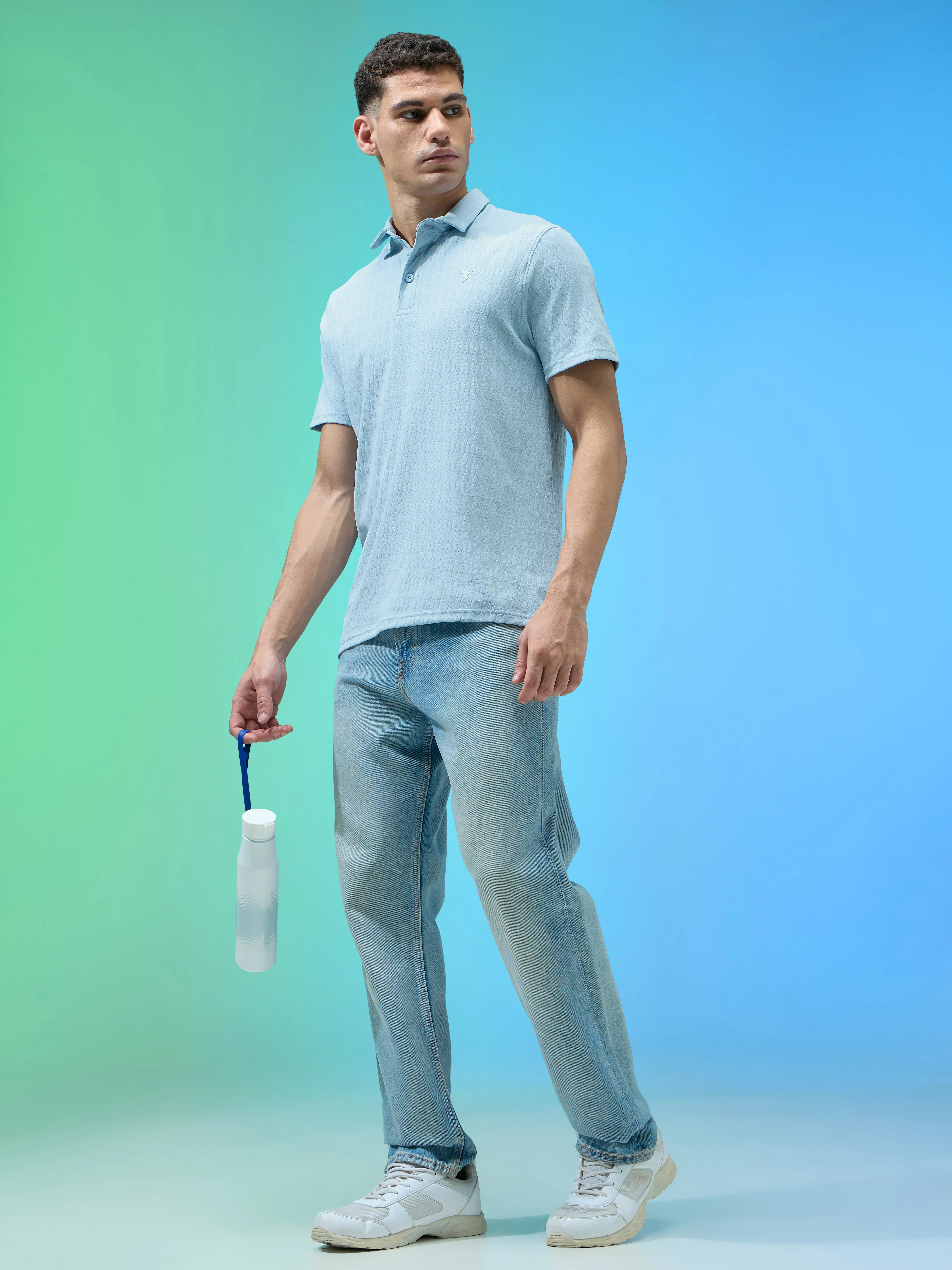 Men Jacquard Slim Fit Polo Sports T-shirt with COTFLEX - Image 5