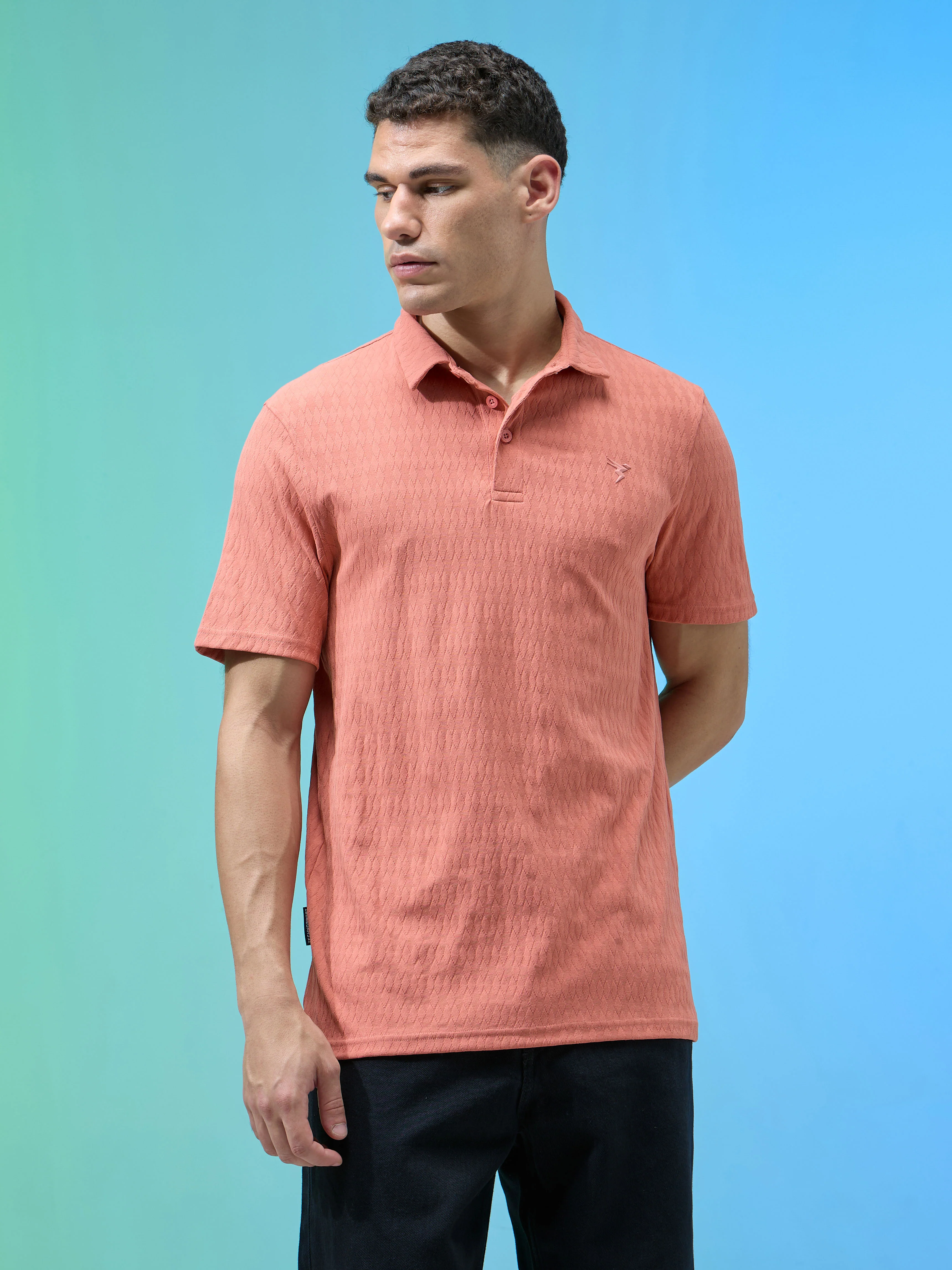 Men Jacquard Slim Fit Polo Sports T-shirt with COTFLEX - Image 2