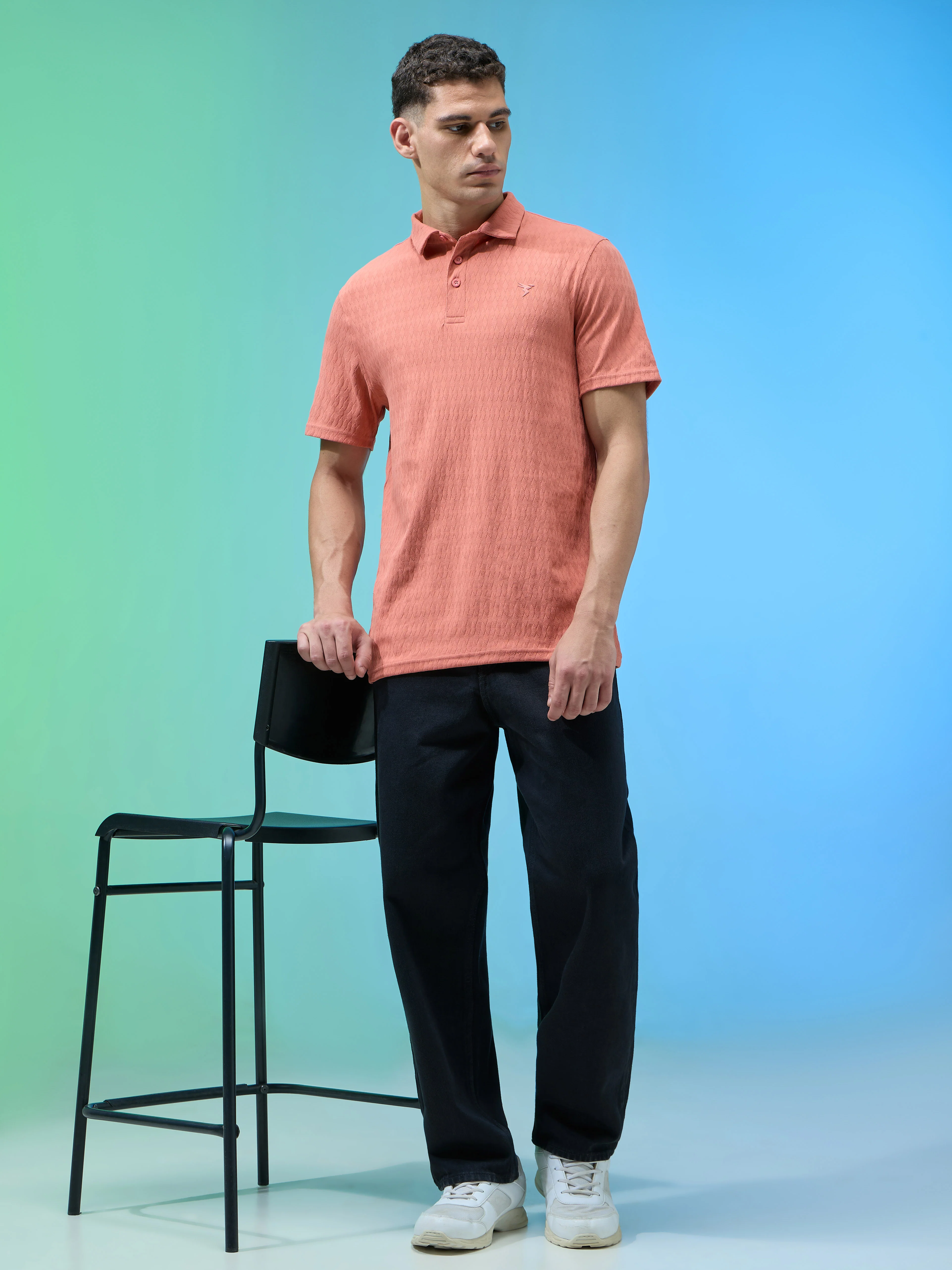 Men Jacquard Slim Fit Polo Sports T-shirt with COTFLEX - Image 5
