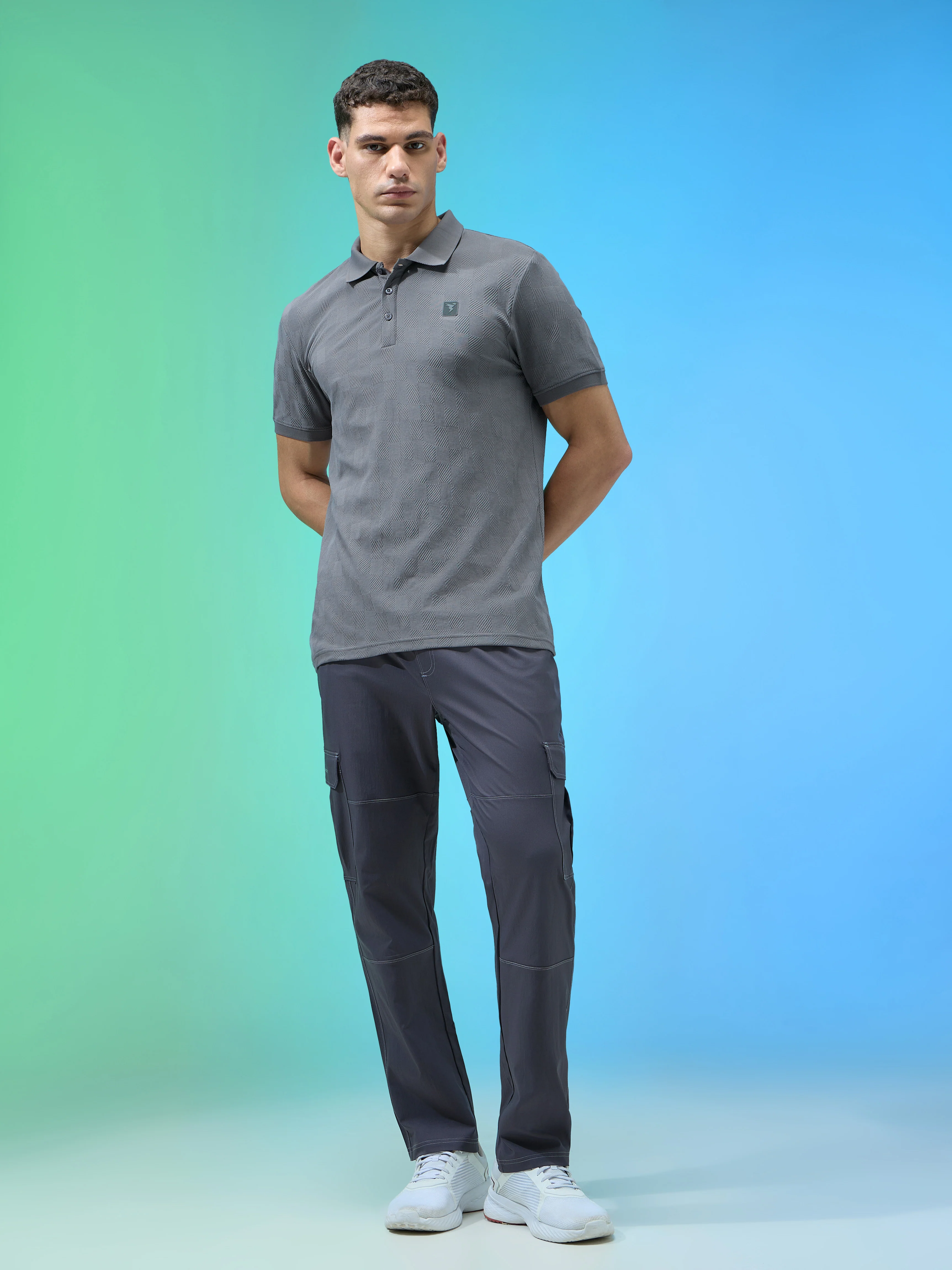 Men Jacquard Slim Fit Polo Sports T-shirt with COTFLEX - Image 4