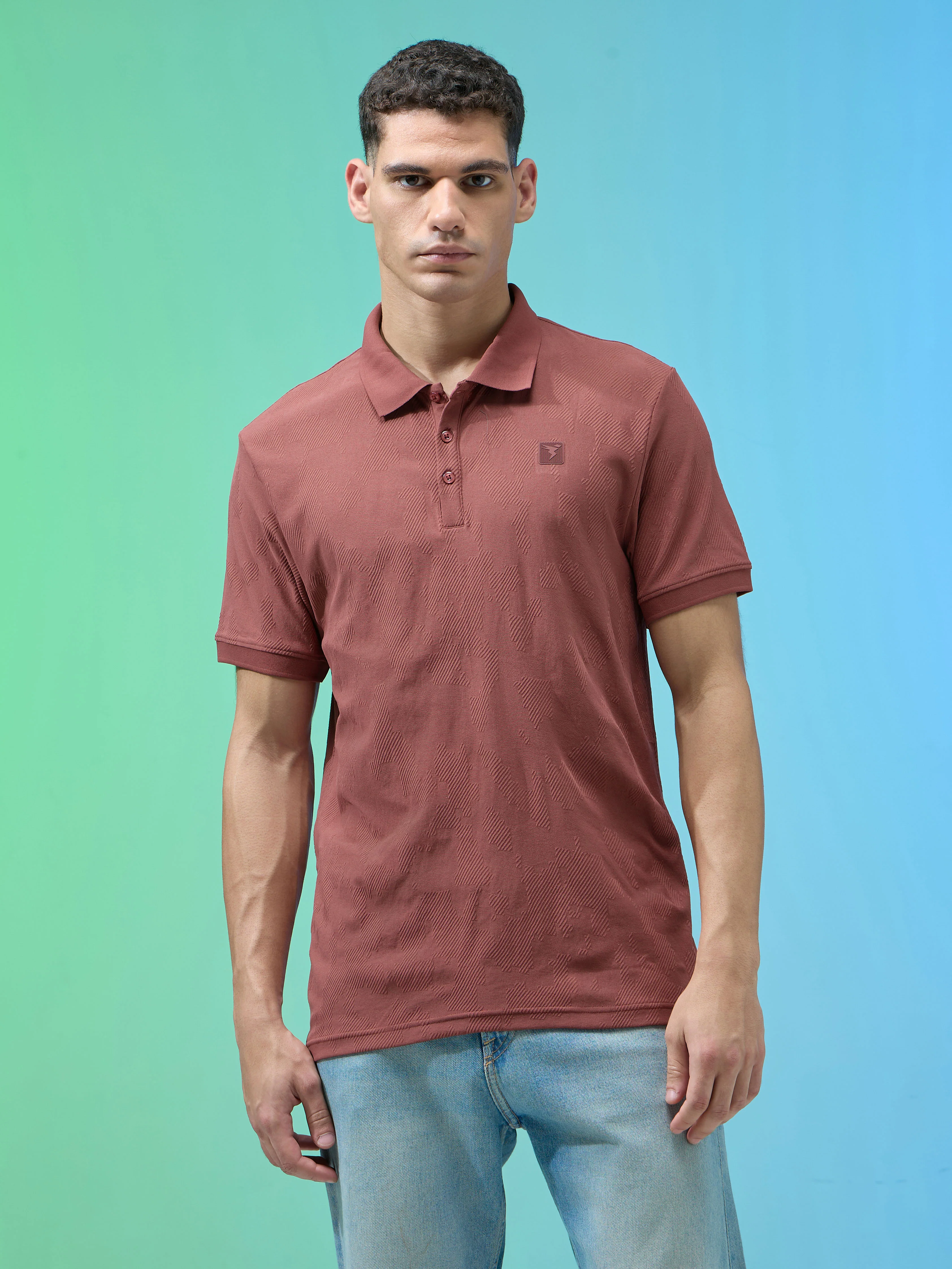 Men Jacquard Slim Fit Polo Sports T-shirt with COTFLEX - Image 2