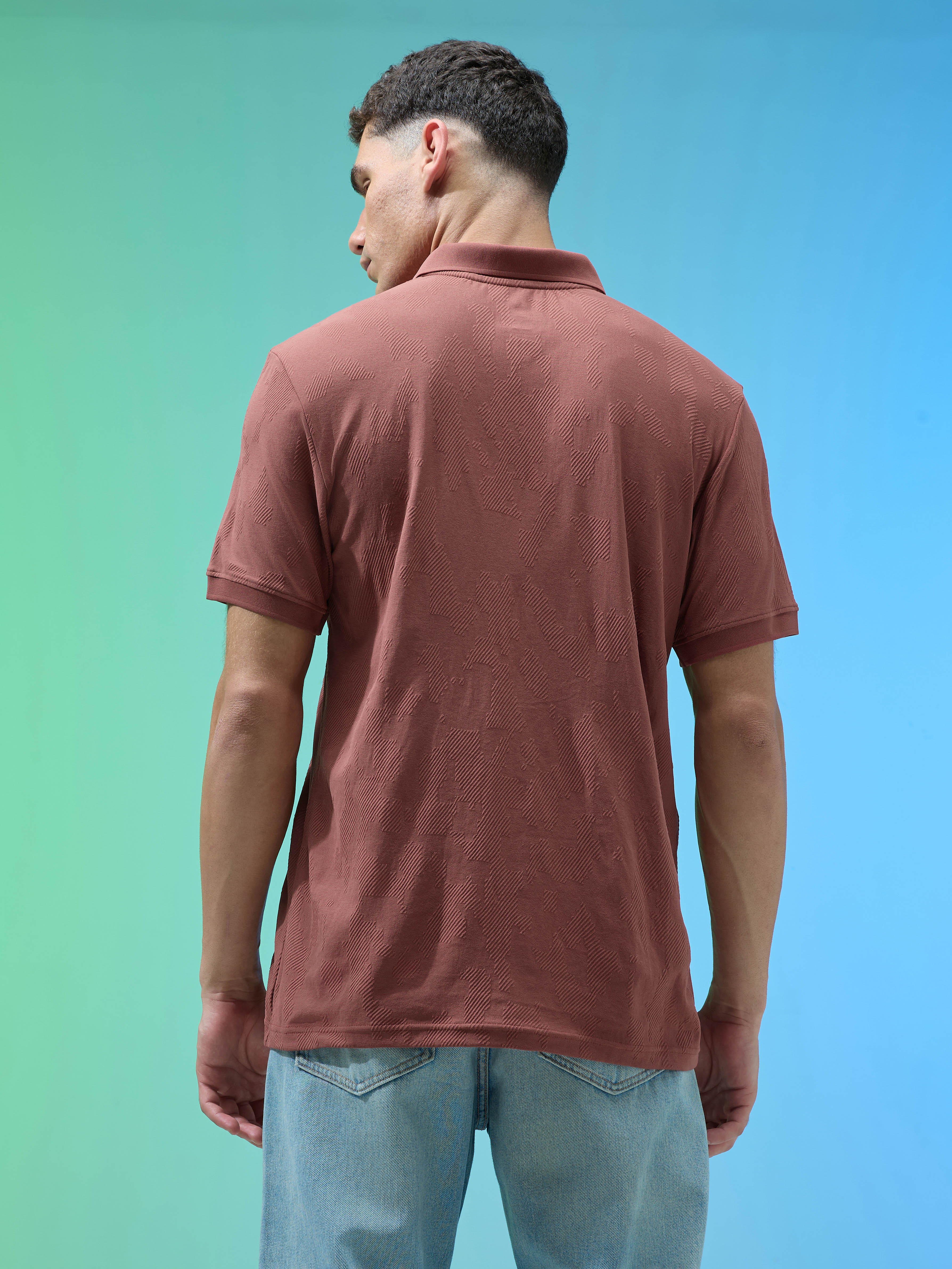 Men Jacquard Slim Fit Polo Sports T-shirt with COTFLEX - Image 3