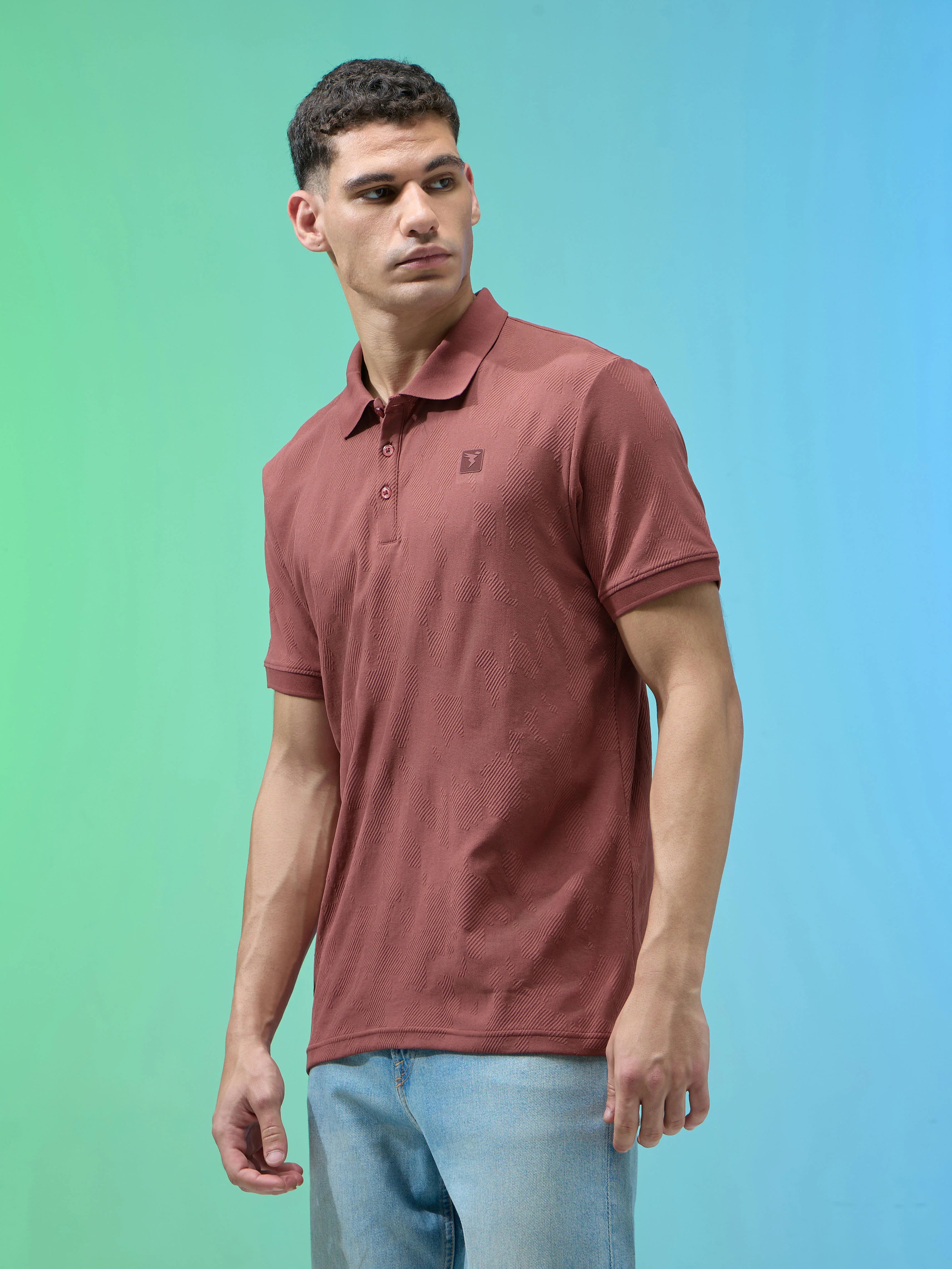 Men Jacquard Slim Fit Polo Sports T-shirt with COTFLEX - Image 4