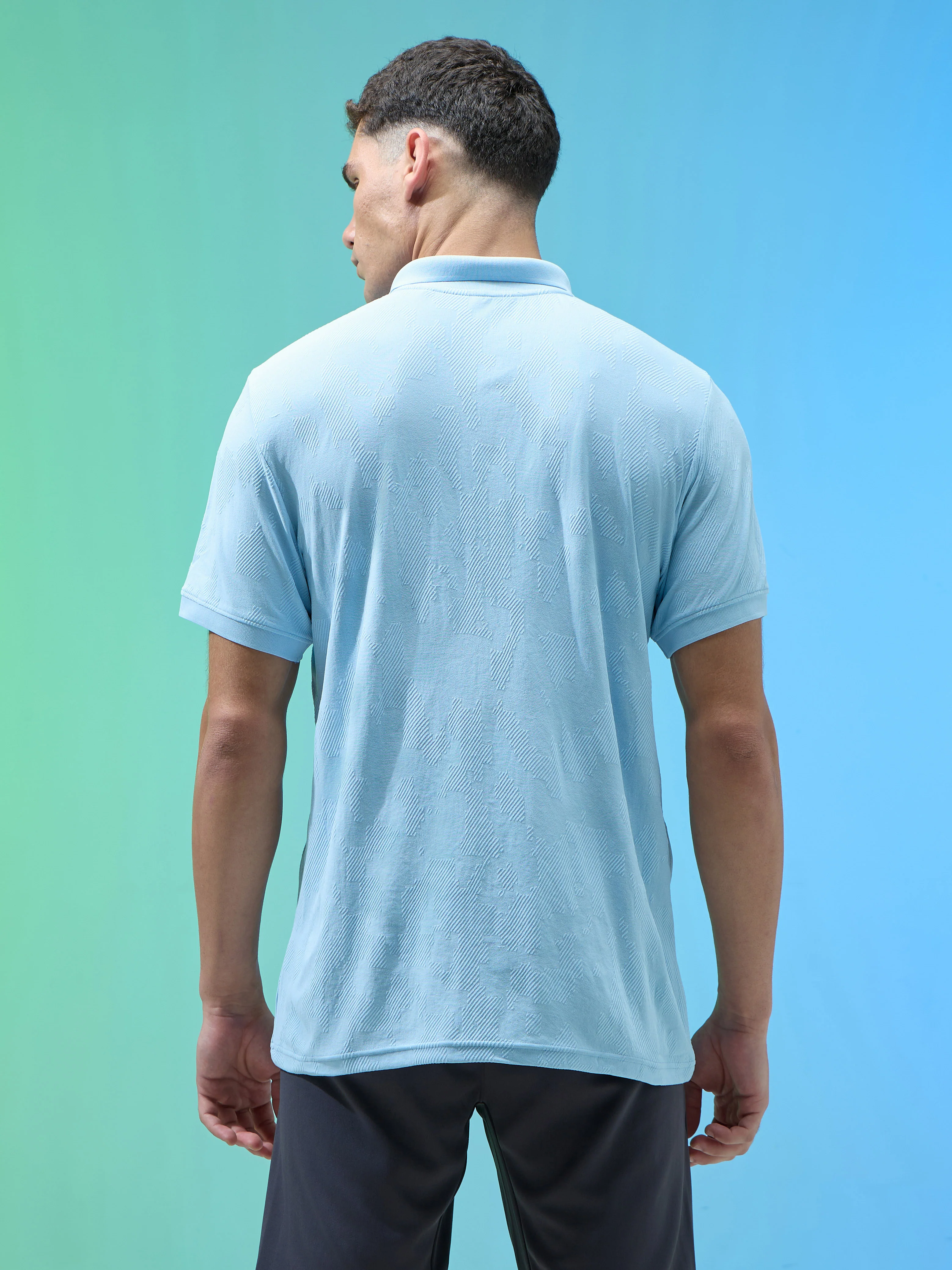Men Jacquard Slim Fit Polo Sports T-shirt with COTFLEX - Image 3