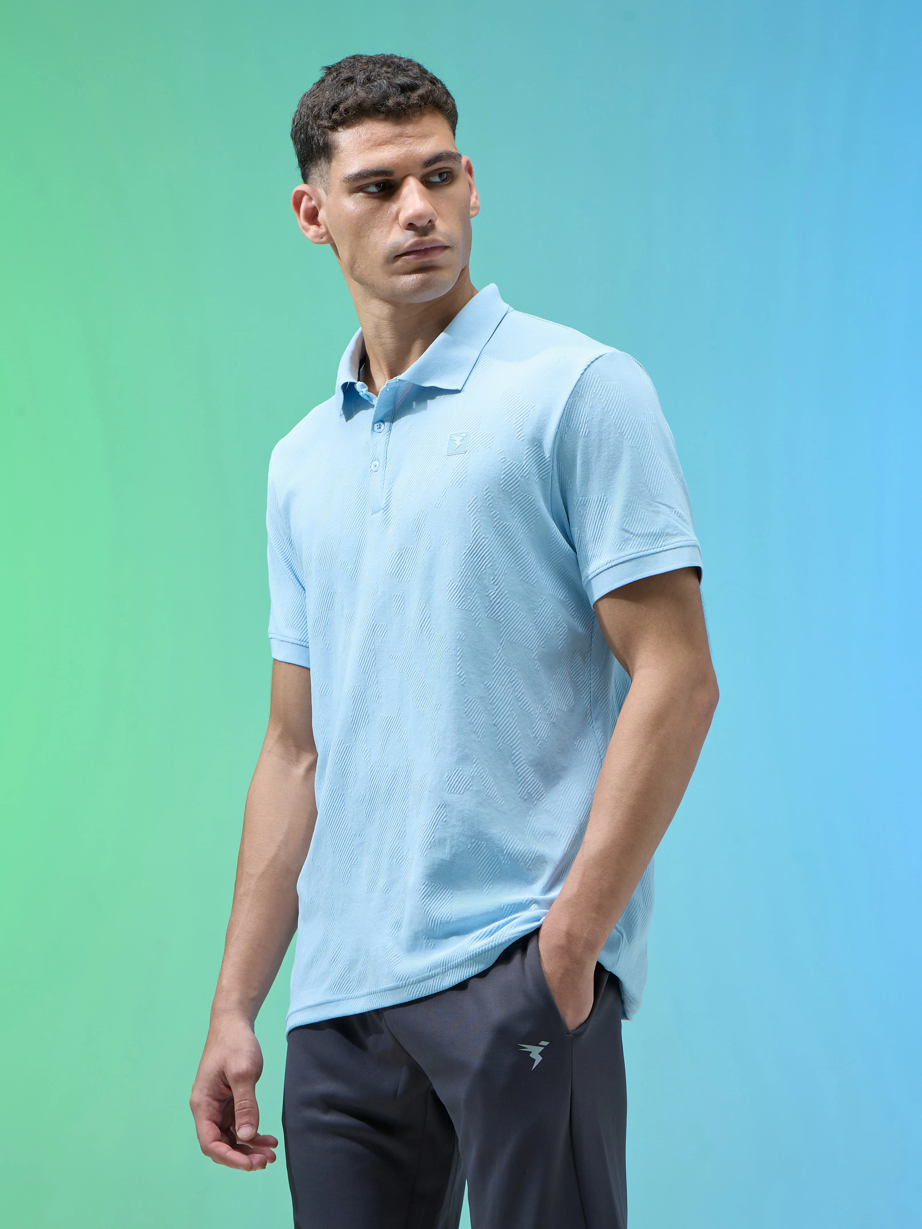 Men Jacquard Slim Fit Polo Sports T-shirt with COTFLEX - Image 4