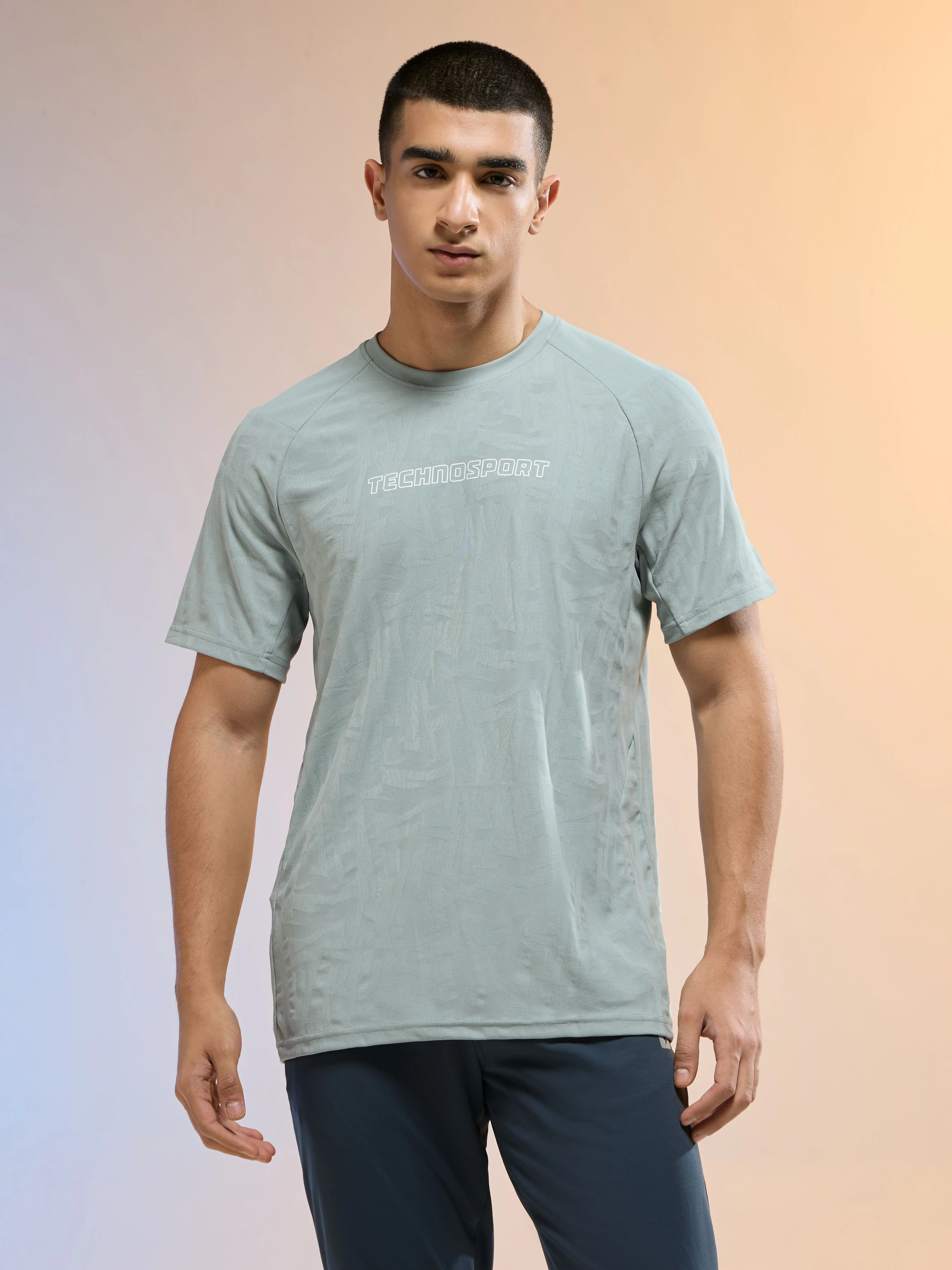 Men Jacquard Slim Fit Round Neck Sports T-shirt with MATPIQ - Image 2