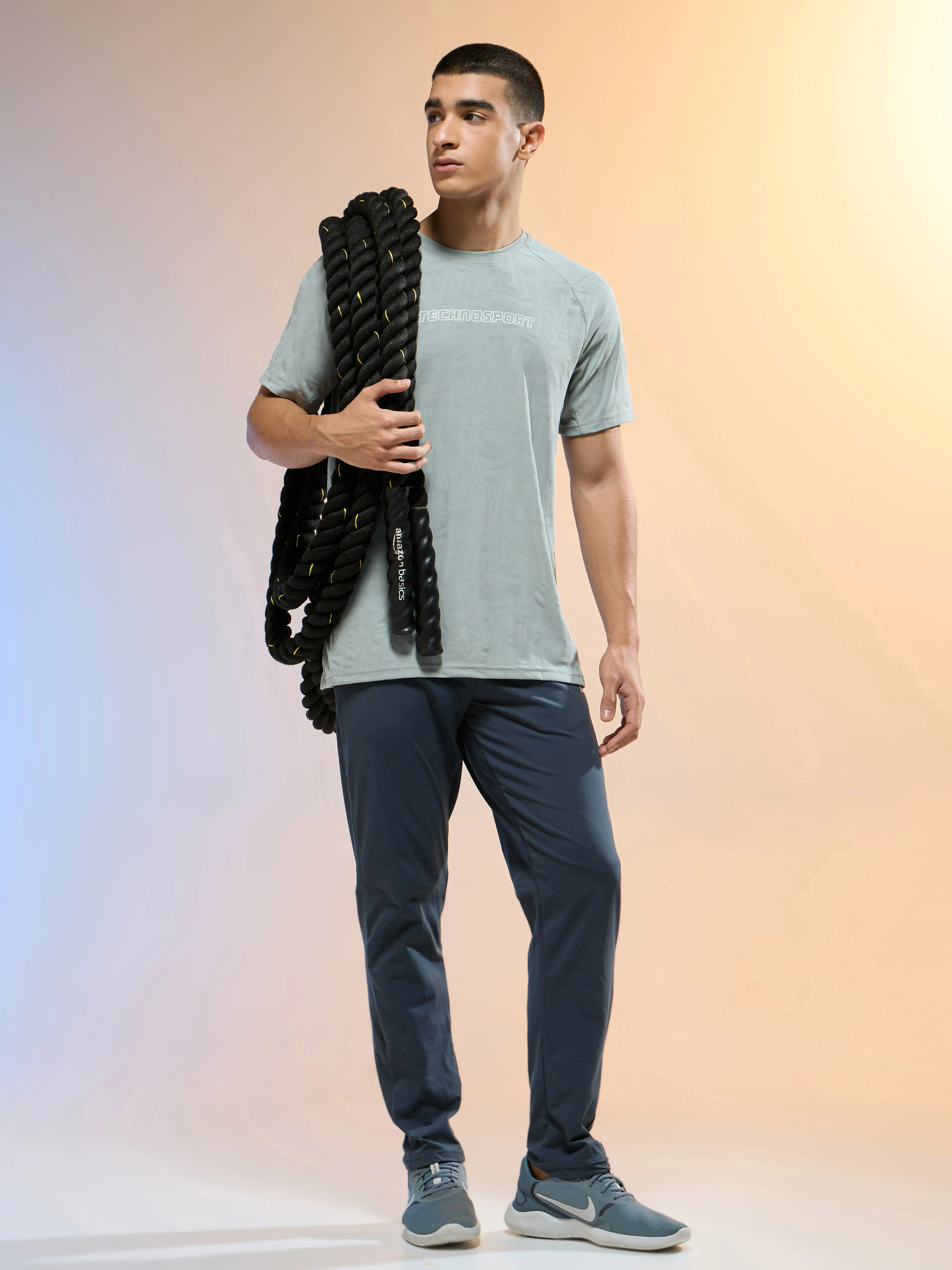 Men Jacquard Slim Fit Round Neck Sports T-shirt with MATPIQ - Image 5