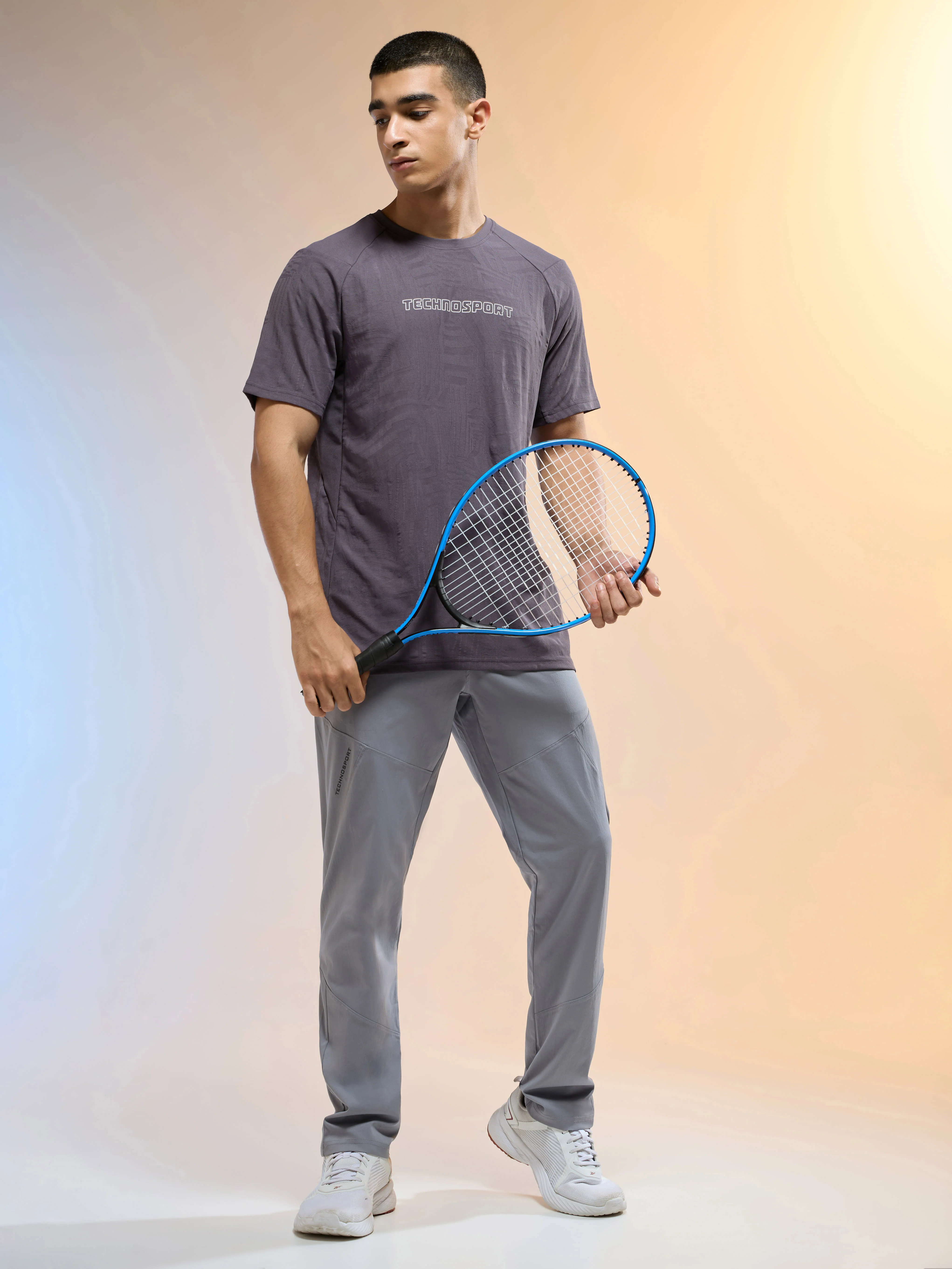 Men Jacquard Slim Fit Round Neck Sports T-shirt with MATPIQ