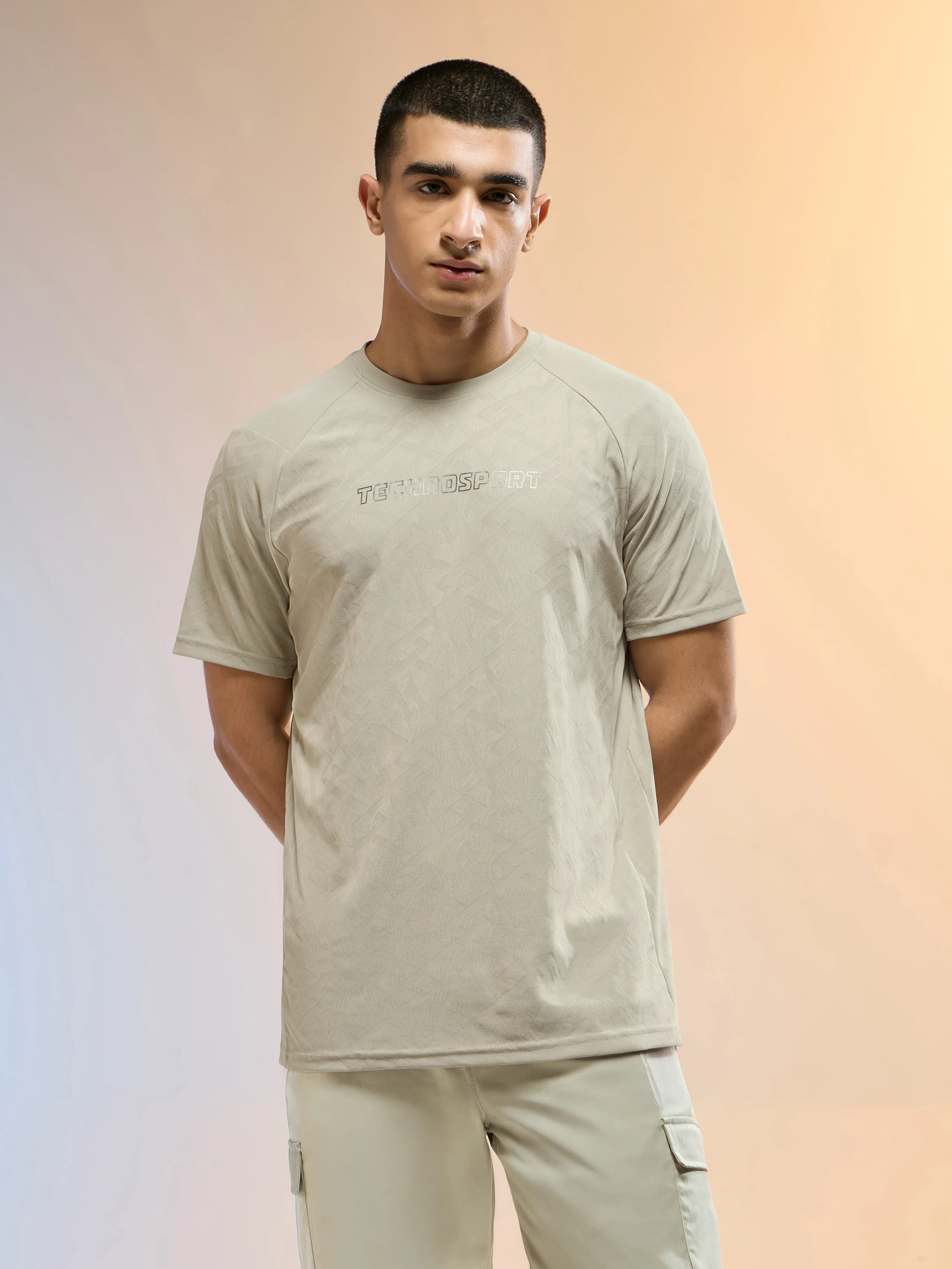 Men Jacquard Slim Fit Round Neck Sports T-shirt with MATPIQ - Image 2
