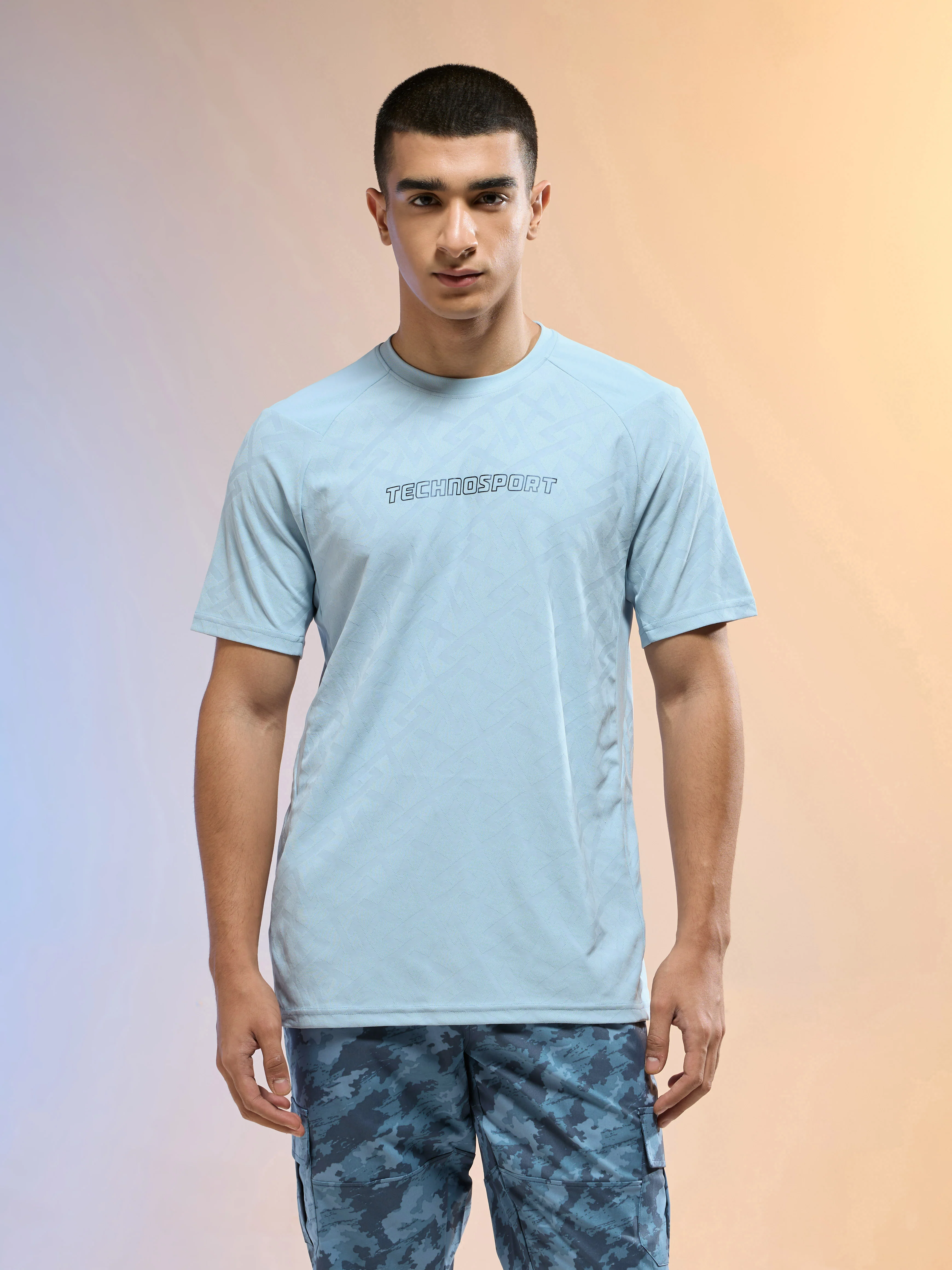 Men Jacquard Slim Fit Round Neck Sports T-shirt with MATPIQ - Image 2