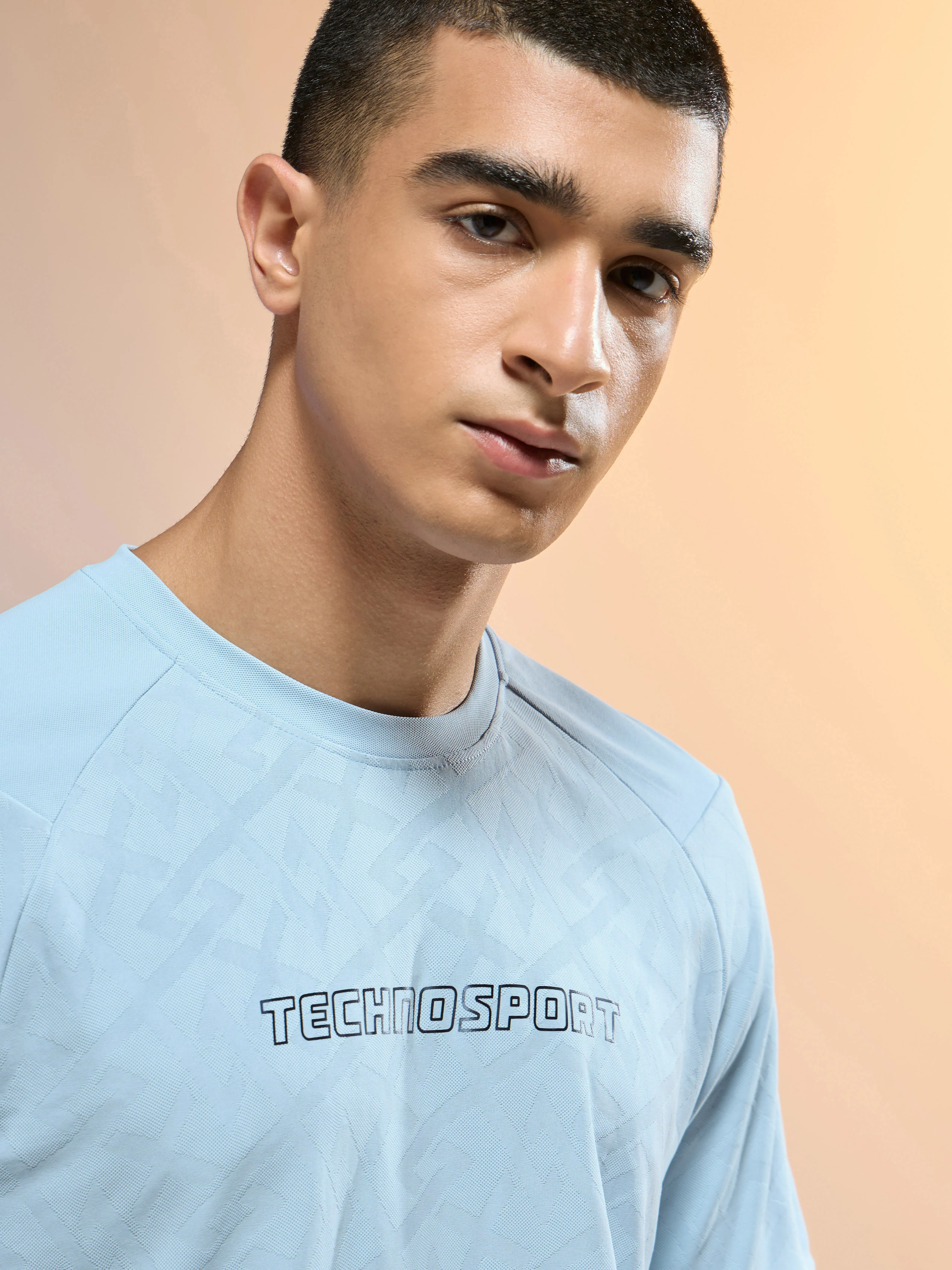 Men Jacquard Slim Fit Round Neck Sports T-shirt with MATPIQ - Image 6