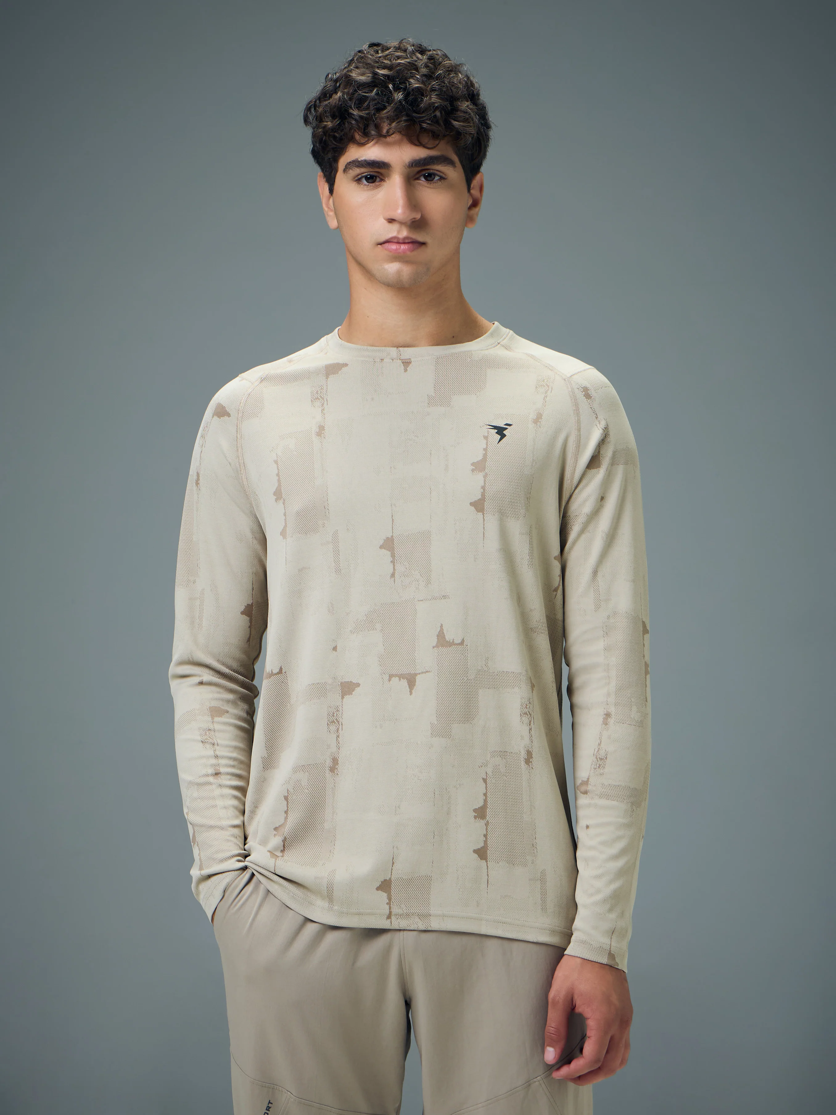Men Jacquard Slim Fit Round Neck T-shirt with DOUBLE COOL - Image 2
