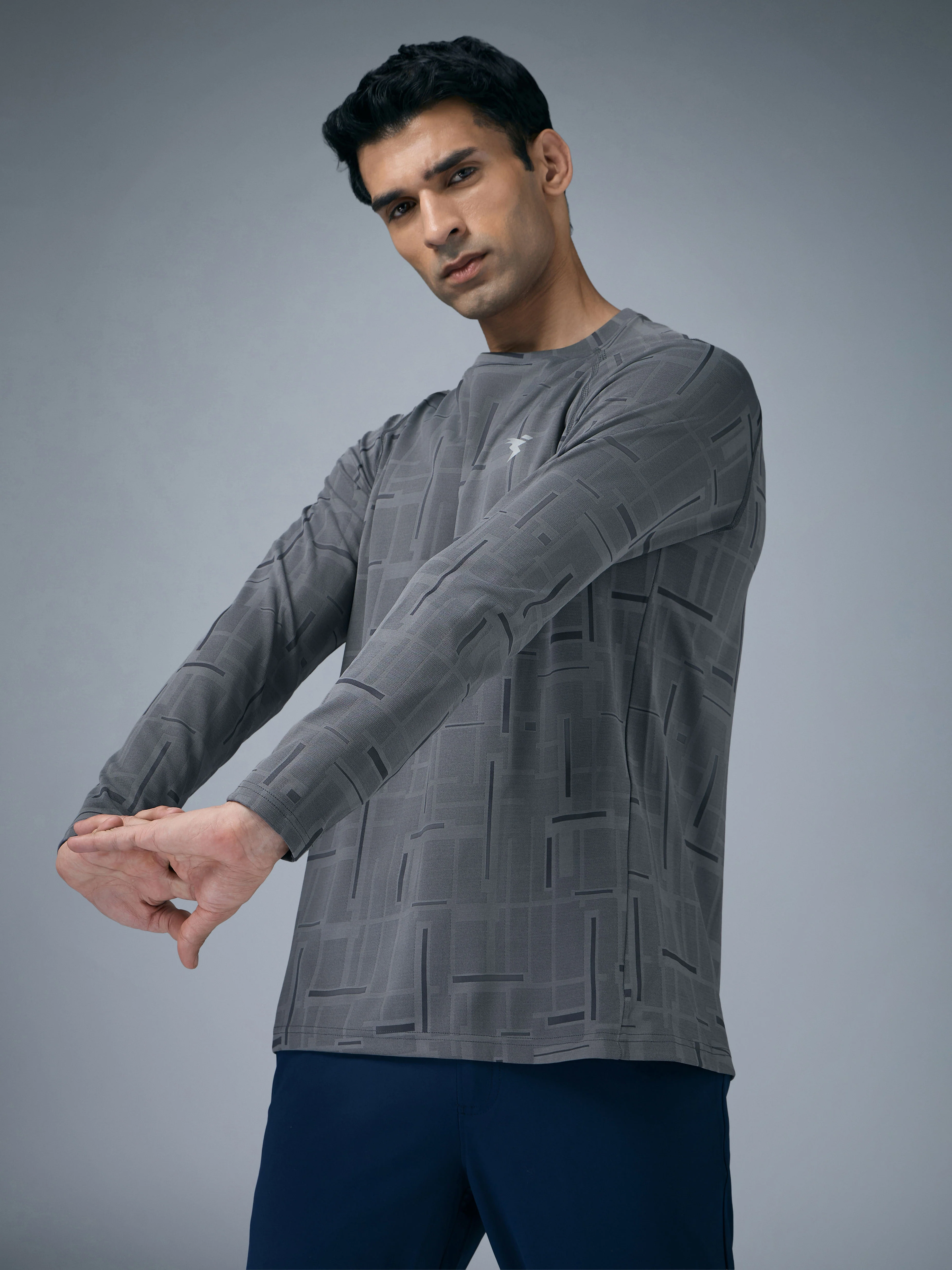 Men Jacquard Slim Fit Round Neck T-shirt with DOUBLE COOL
