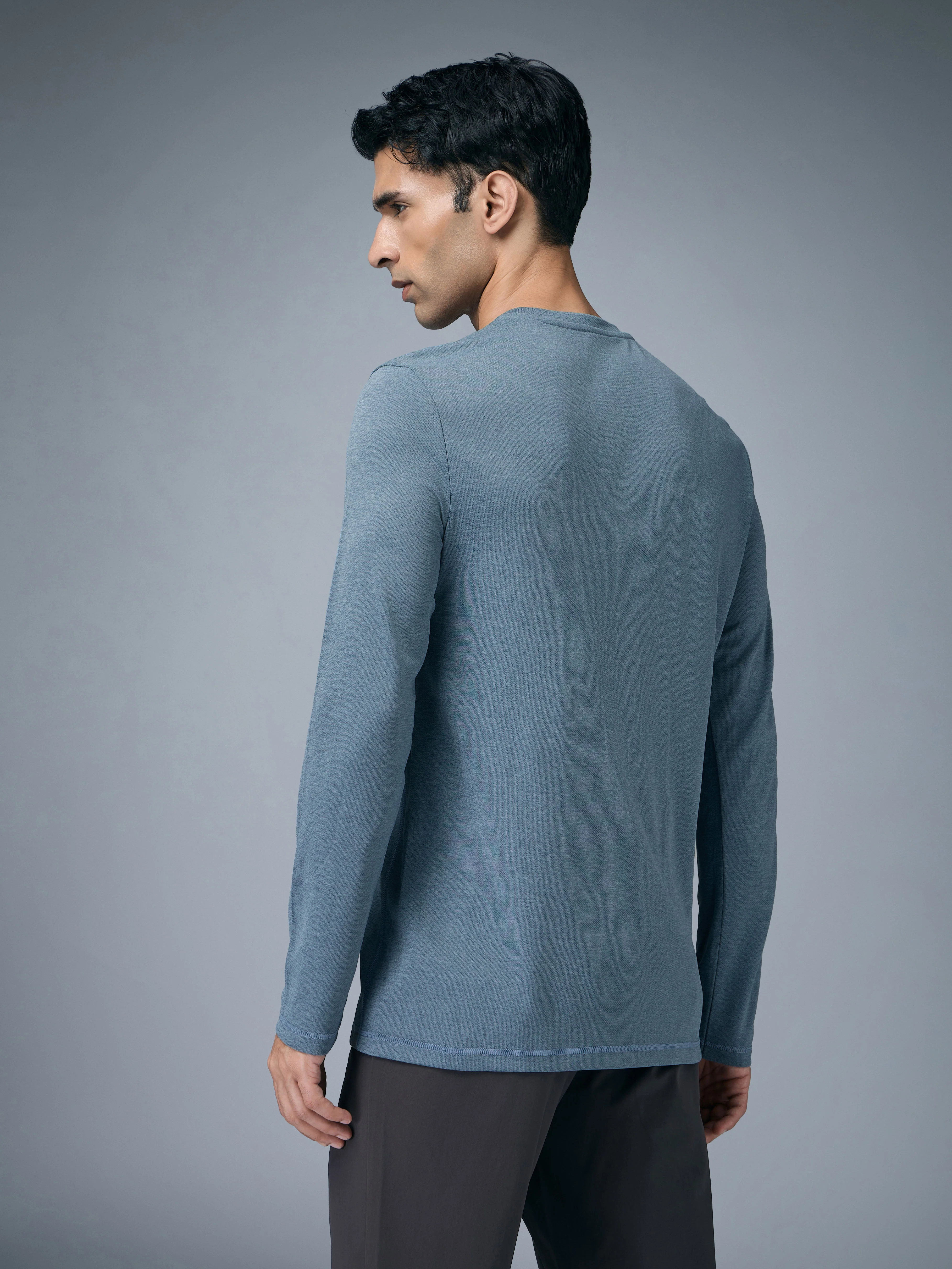 Men Melange Slim Fit Crew Neck T-shirt with DOUBLE COOL - Image 3