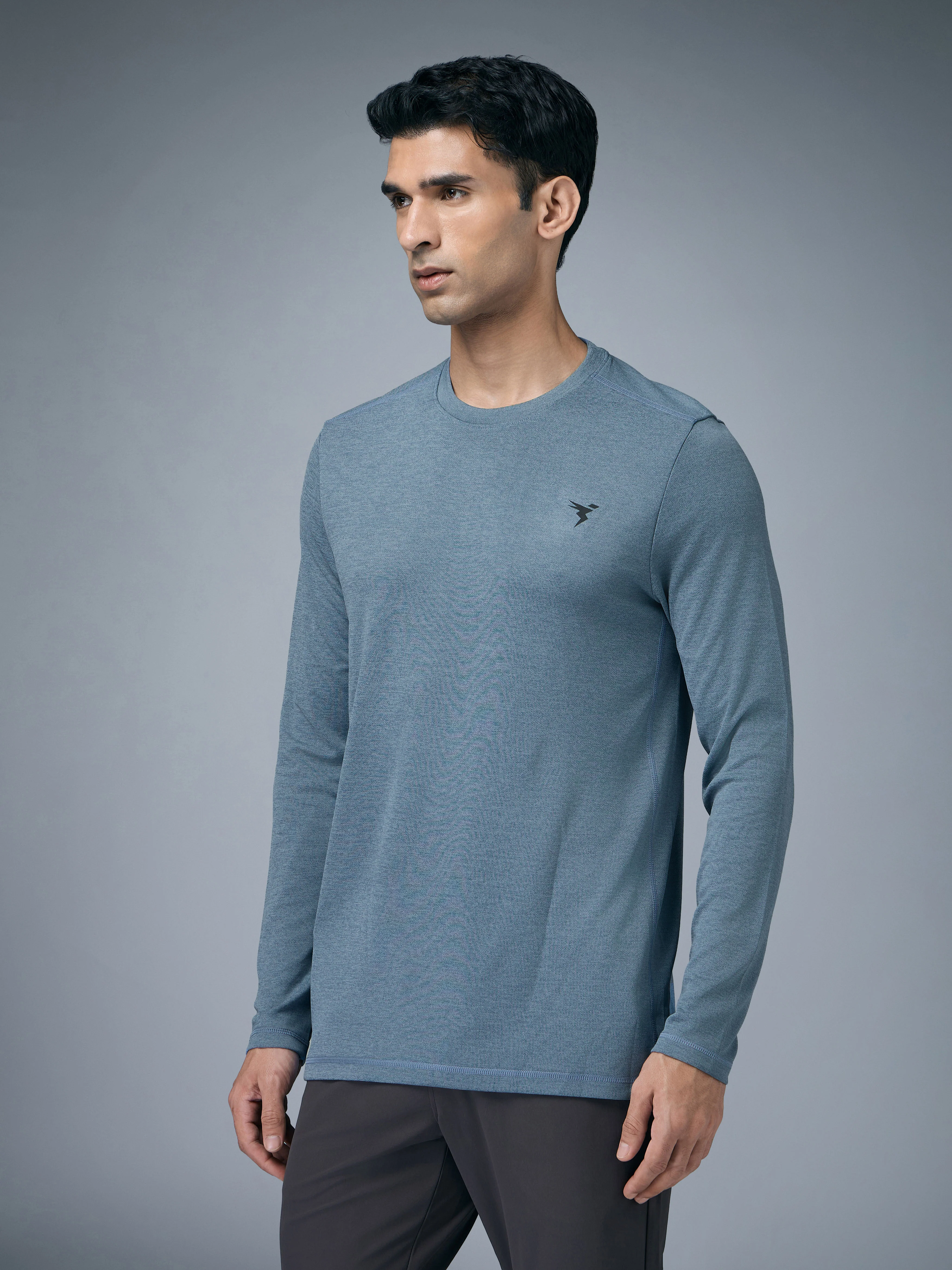 Men Melange Slim Fit Crew Neck T-shirt with DOUBLE COOL - Image 4