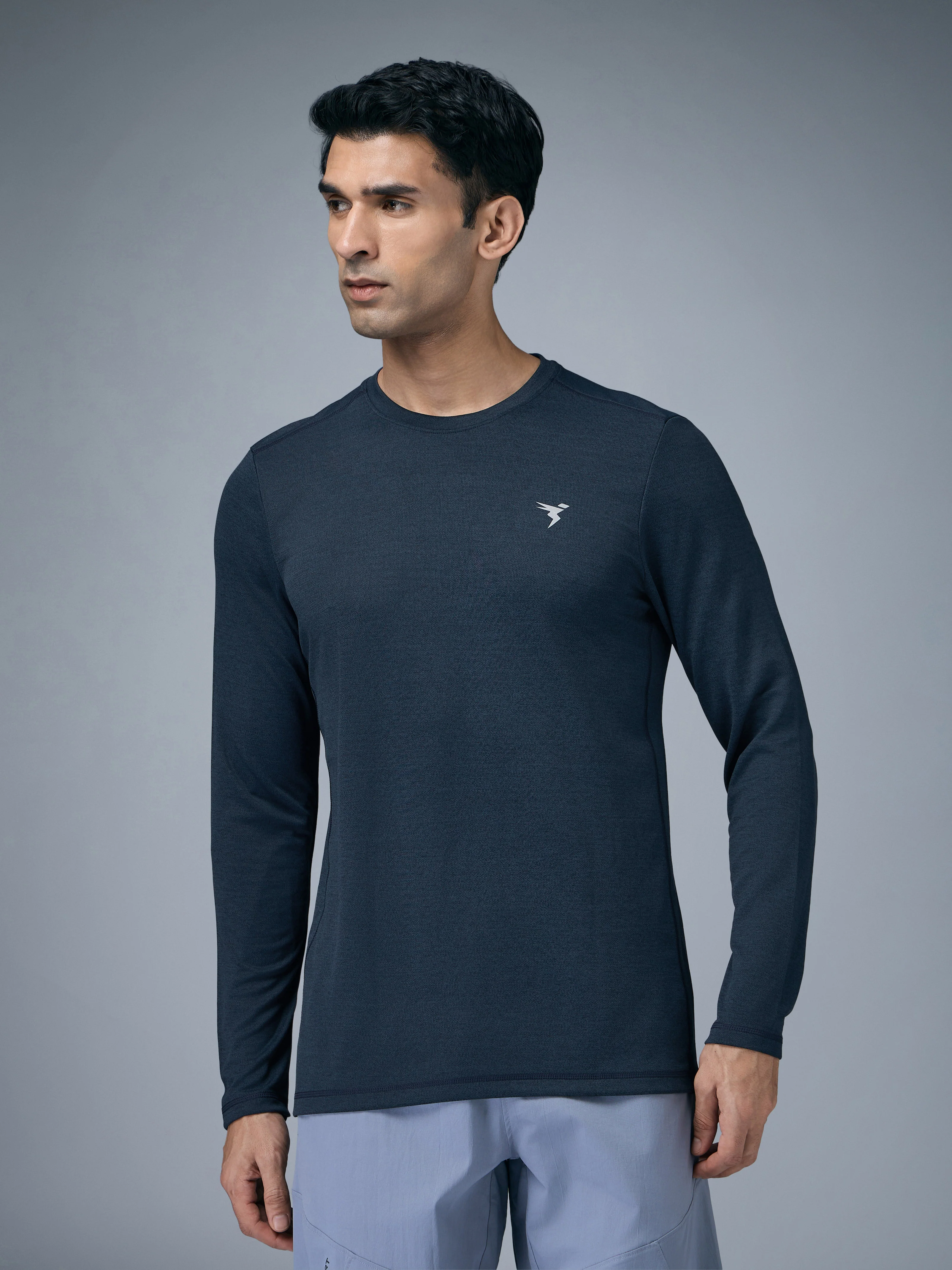 Men Melange Slim Fit Crew Neck T-shirt with DOUBLE COOL - Image 2