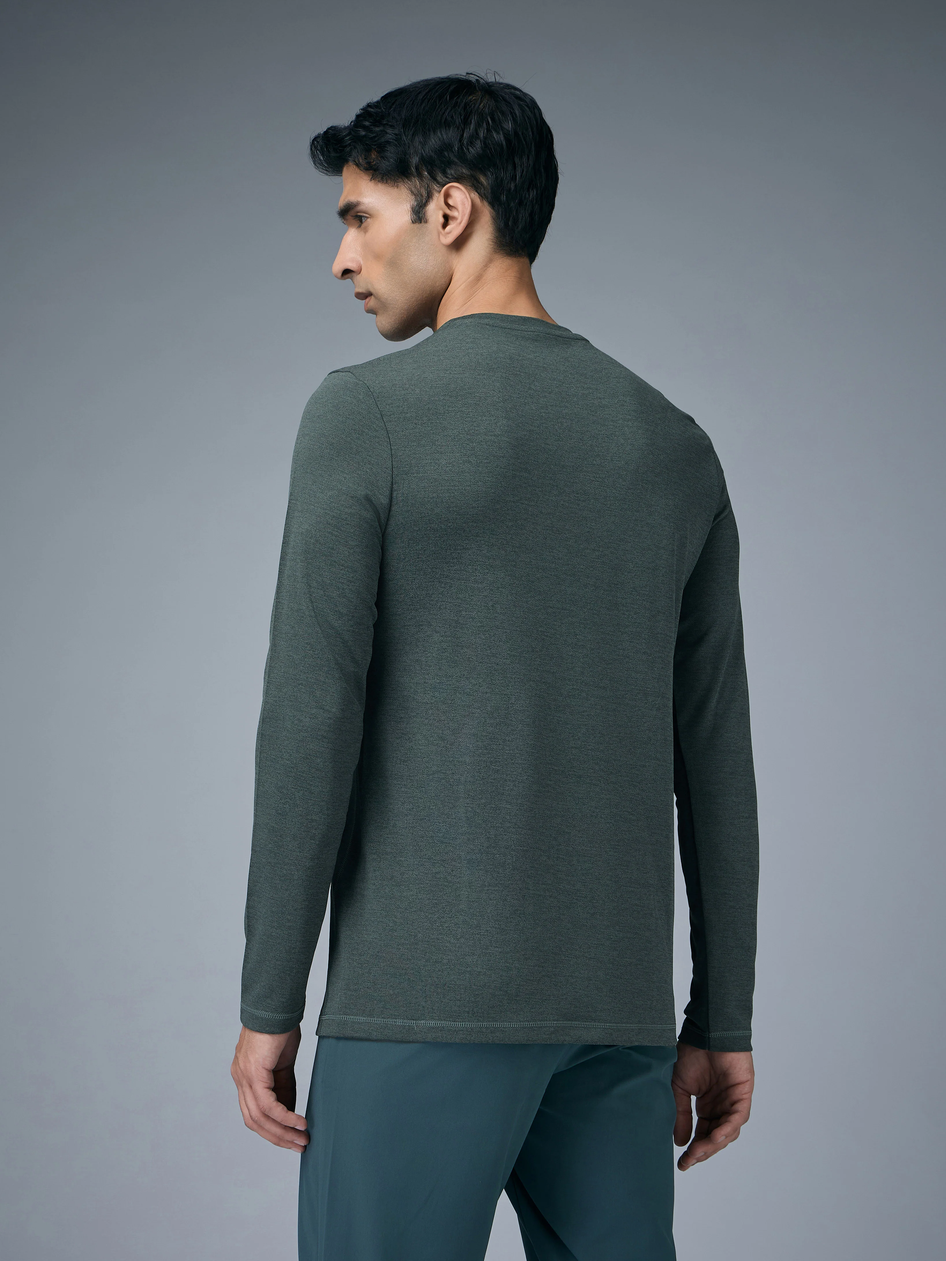 Men Melange Slim Fit Crew Neck T-shirt with DOUBLE COOL - Image 3