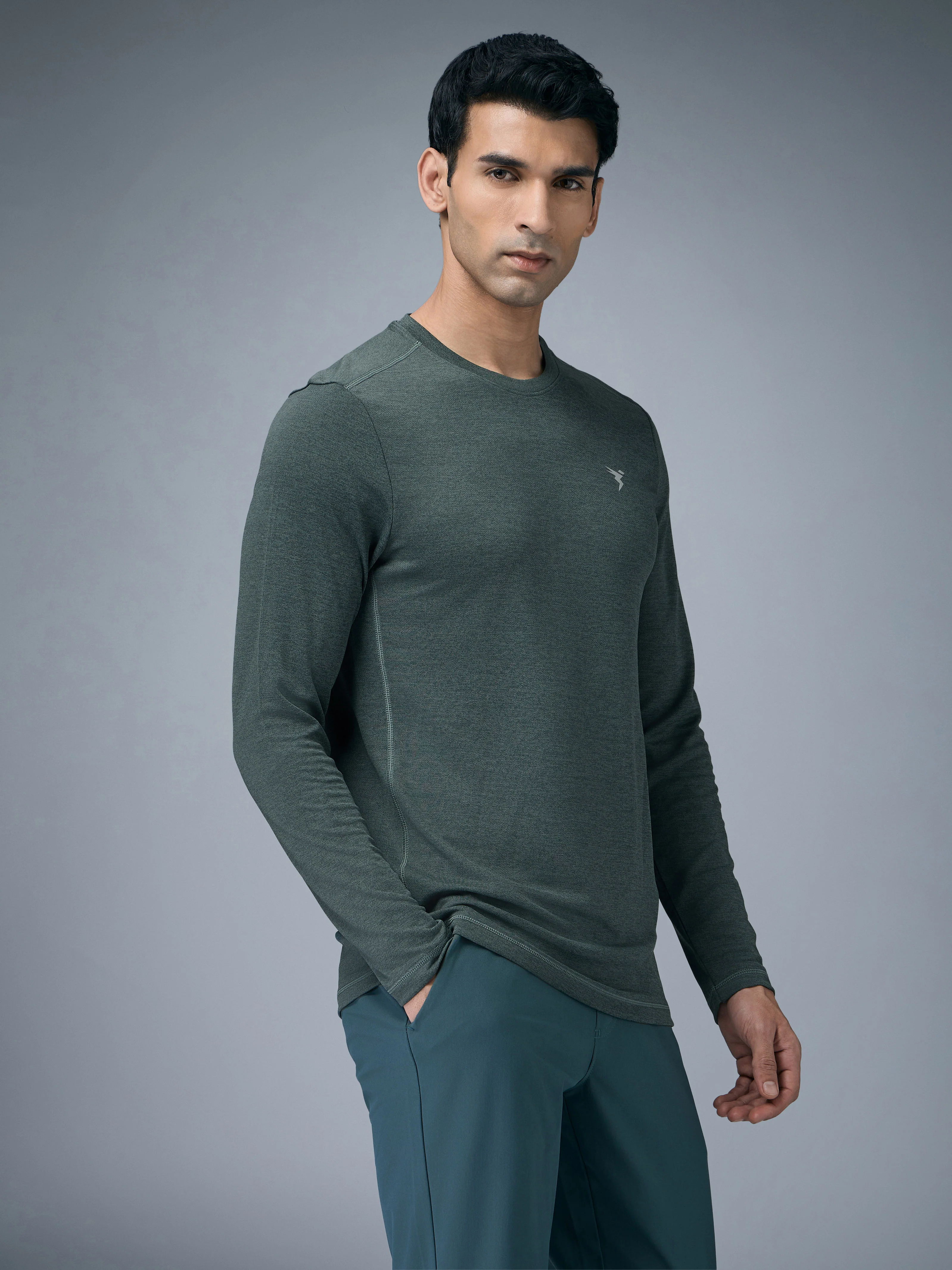 Men Melange Slim Fit Crew Neck T-shirt with DOUBLE COOL - Image 4