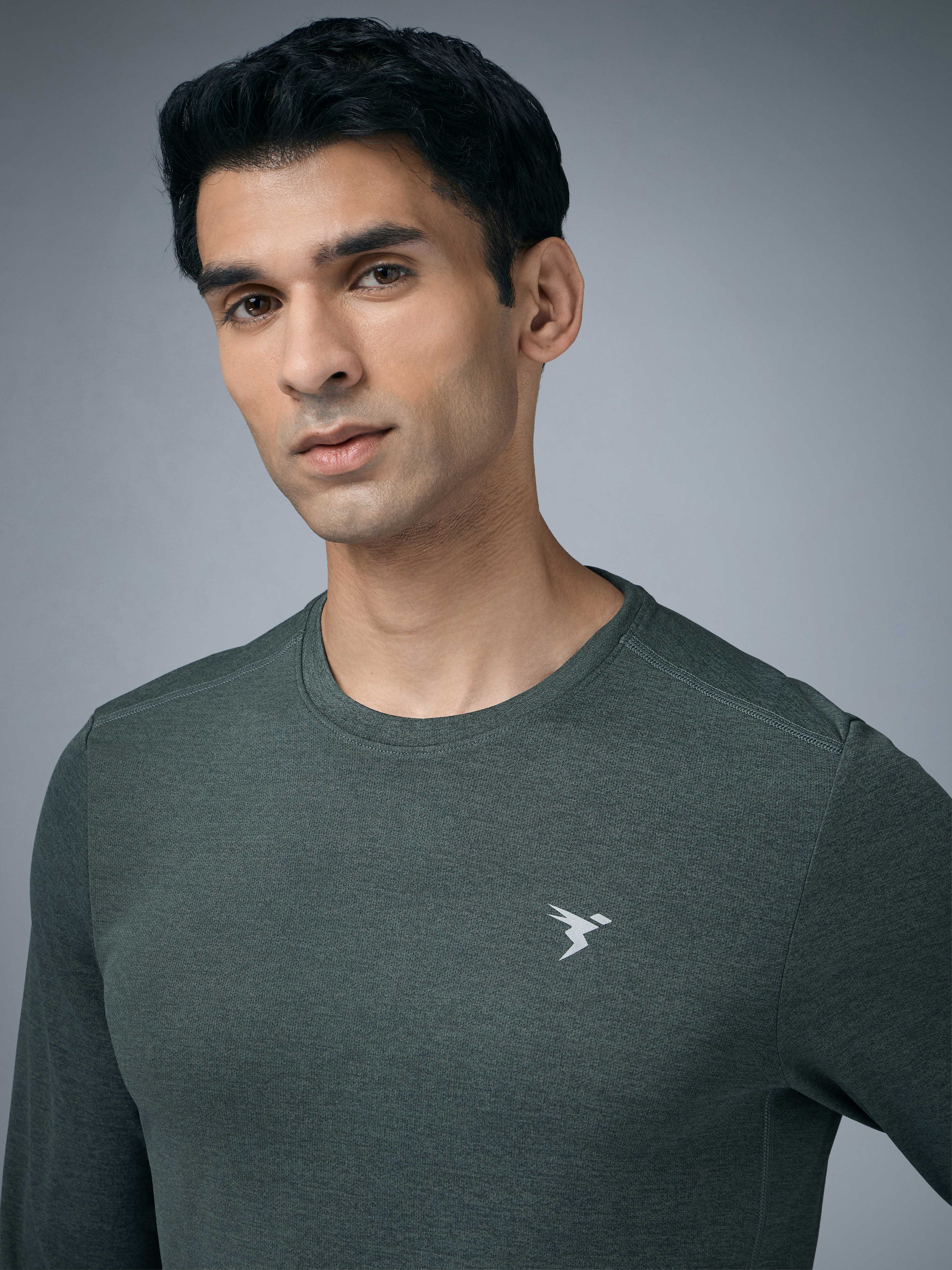 Men Melange Slim Fit Crew Neck T-shirt with DOUBLE COOL - Image 5