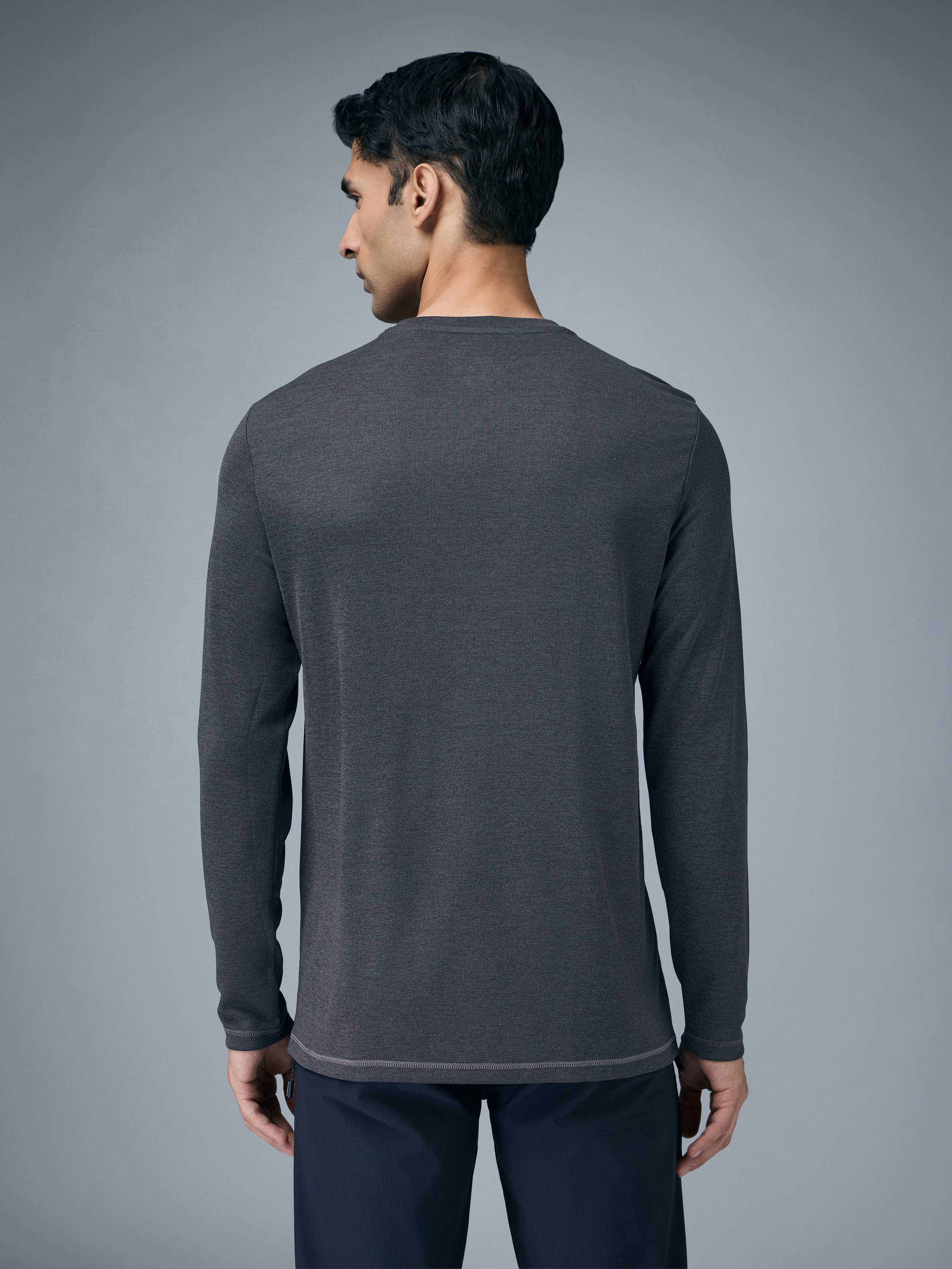 Men Melange Slim Fit Crew Neck T-shirt with DOUBLE COOL - Image 2