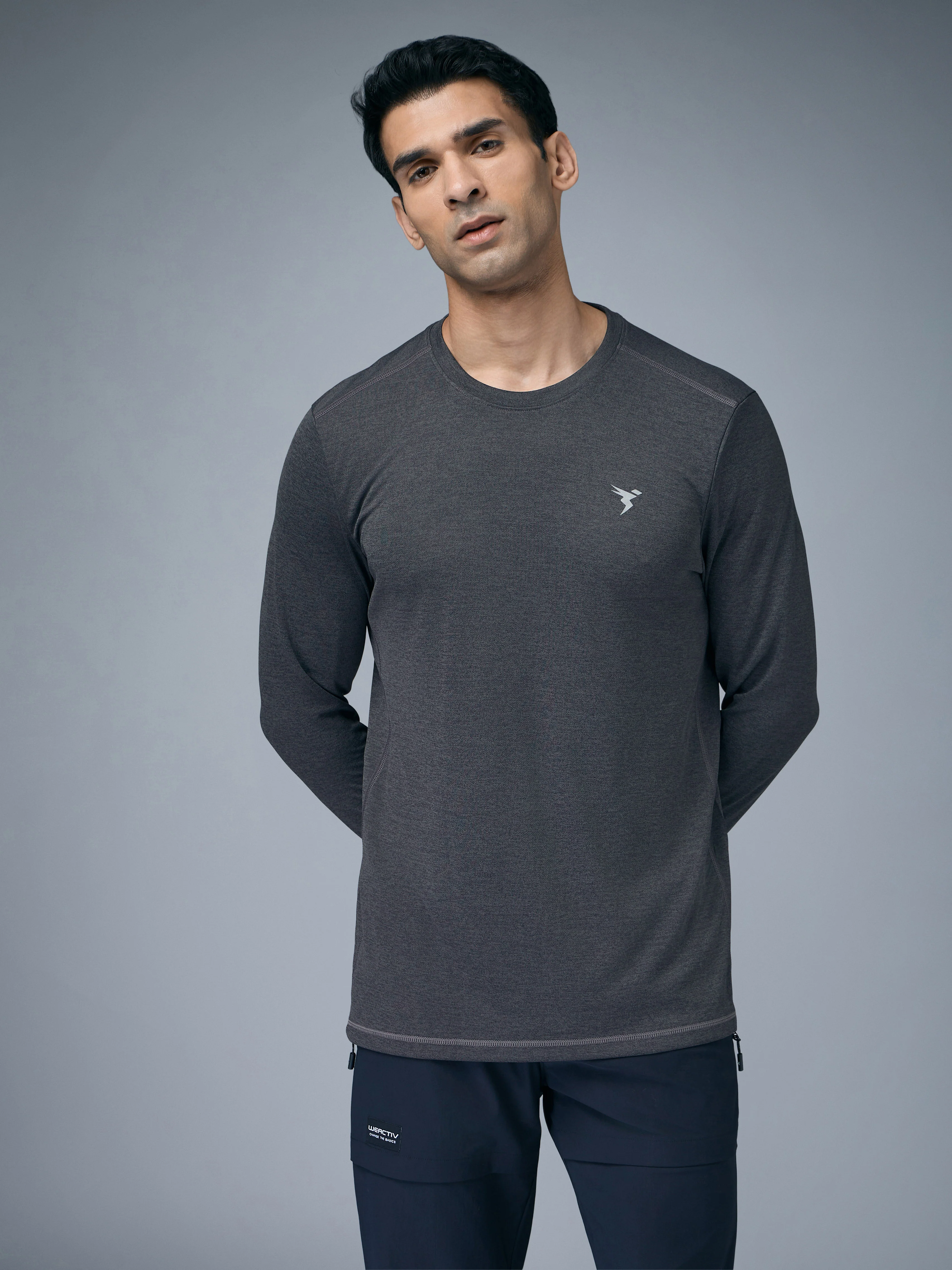 Men Melange Slim Fit Crew Neck T-shirt with DOUBLE COOL - Image 4