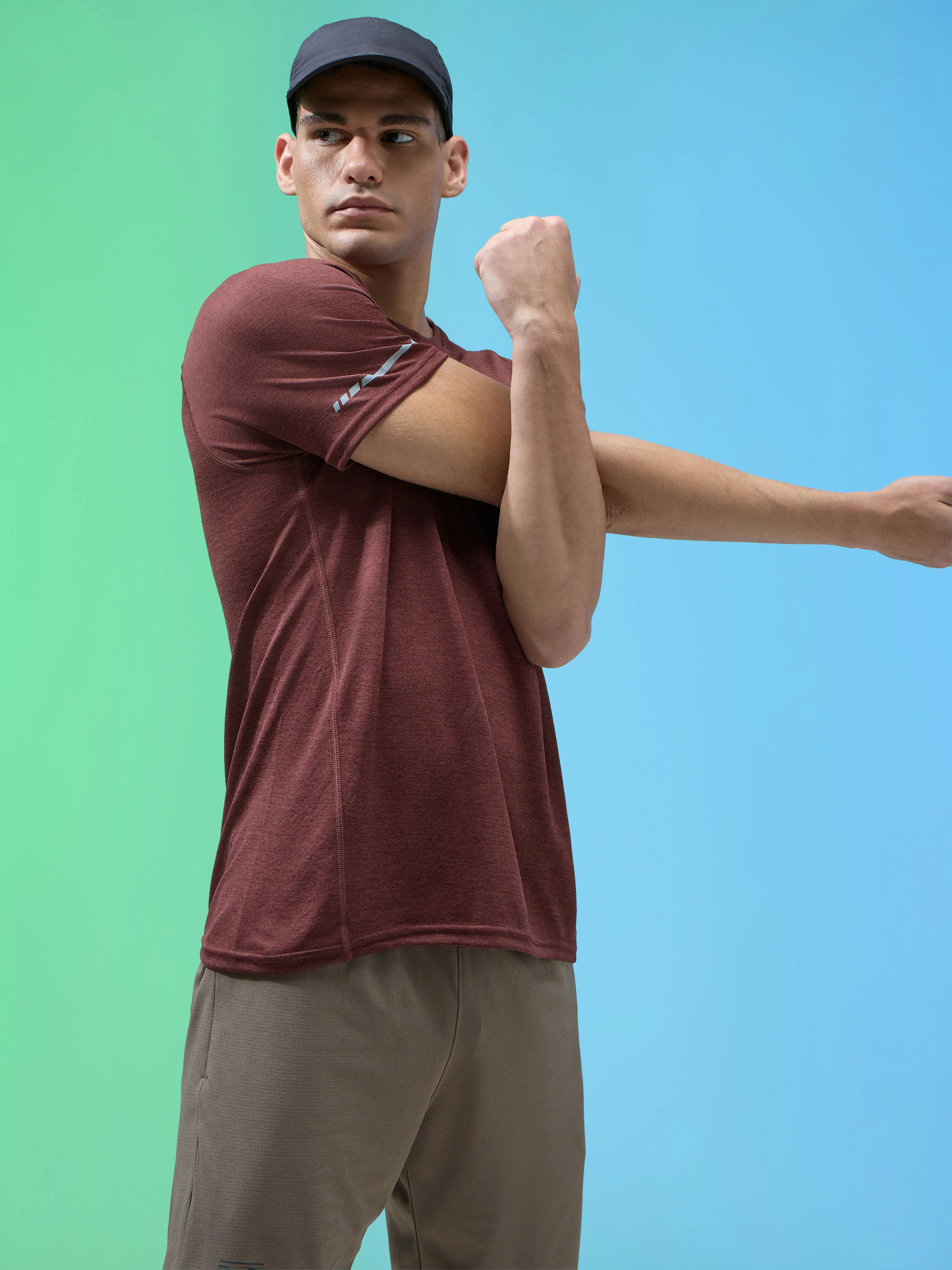 Men Melange Slim Fit Crew Neck T-shirt with DOUBLECOOL