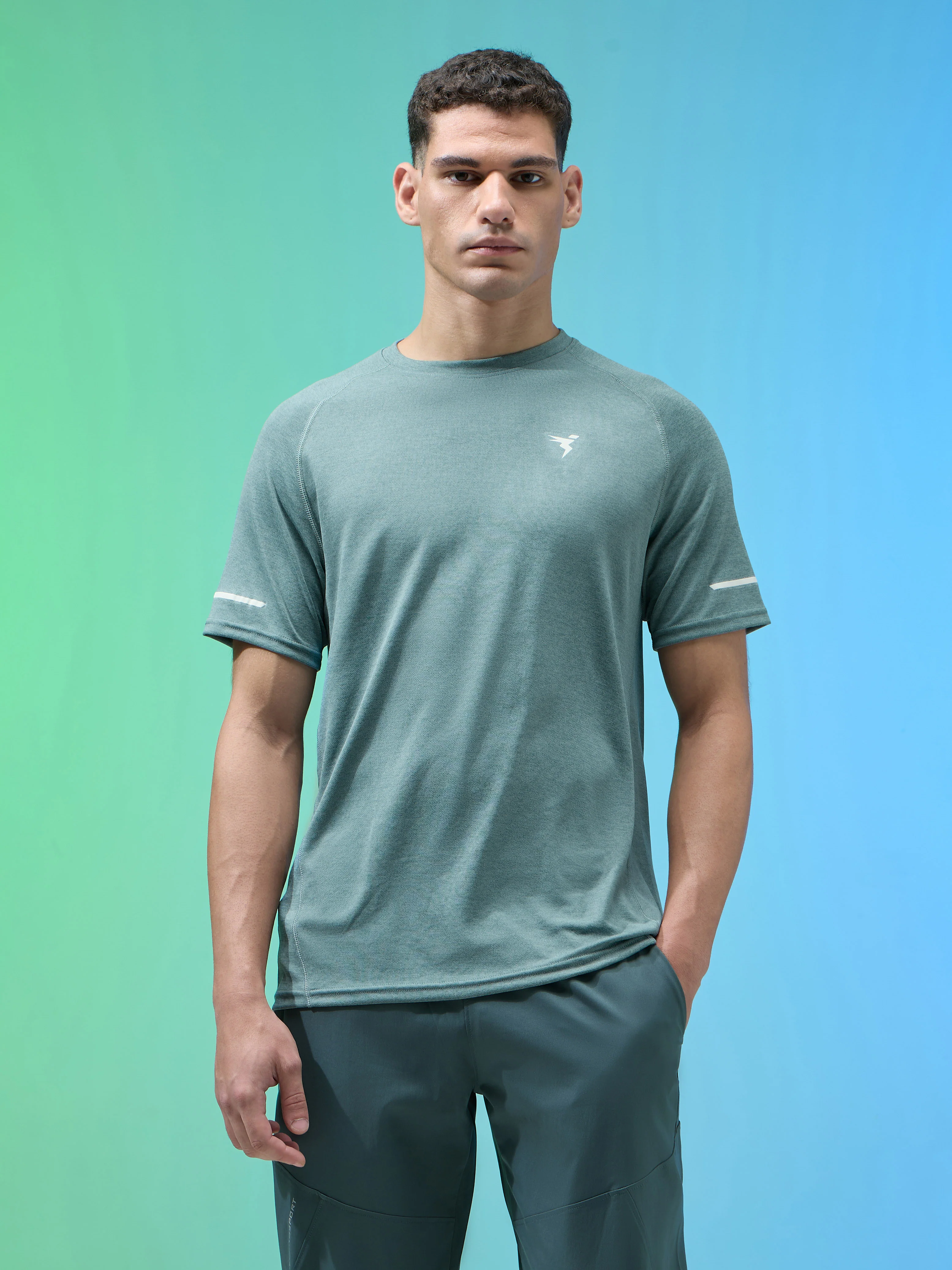 Men Melange Slim Fit Crew Neck T-shirt with DOUBLECOOL - Image 2
