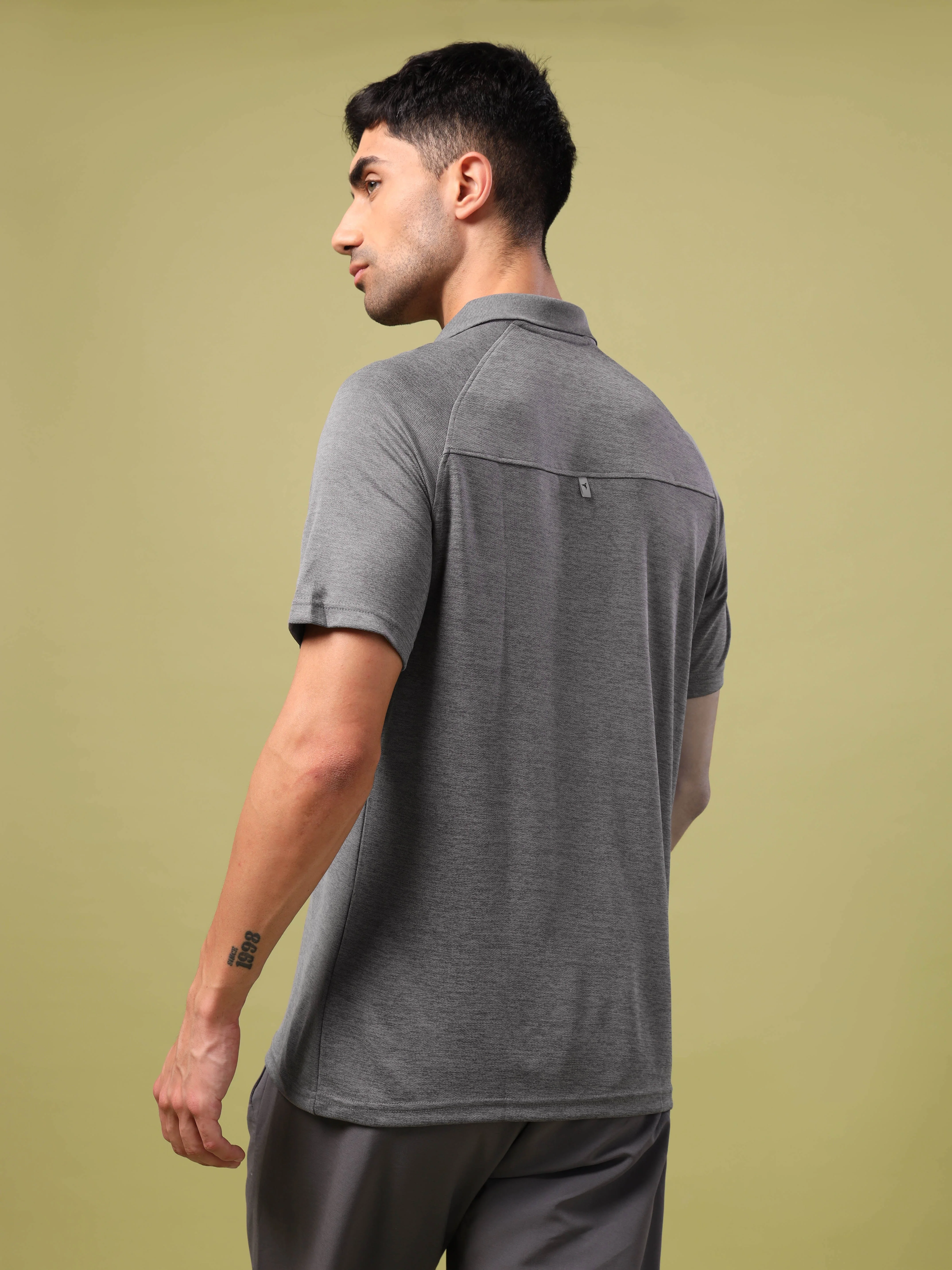 Men Melange Slim Fit Polo T-shirt with DOUBLE COOL - Image 3