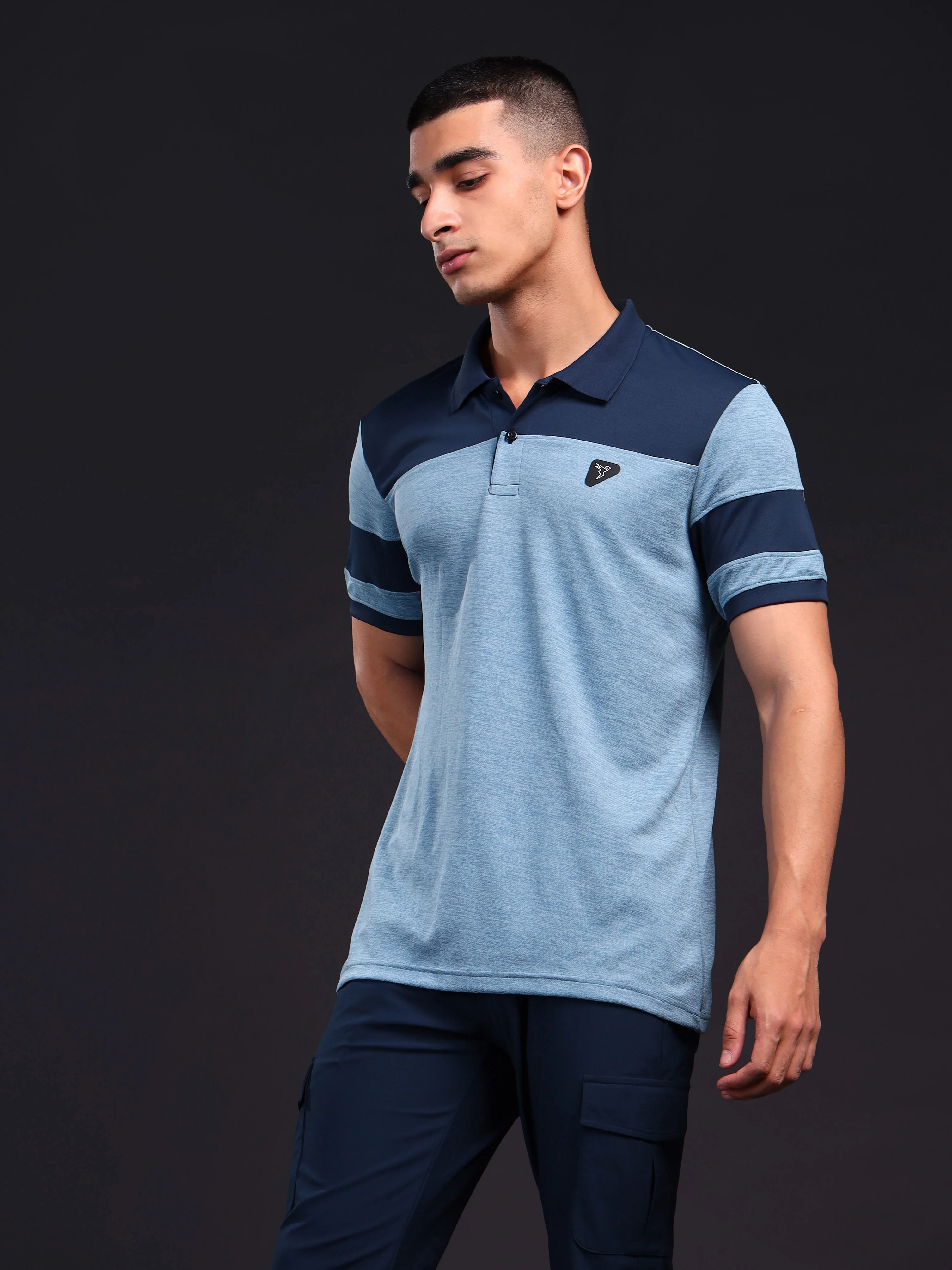 Men Melange Slim Fit Polo T-shirt with DOUBLE COOL