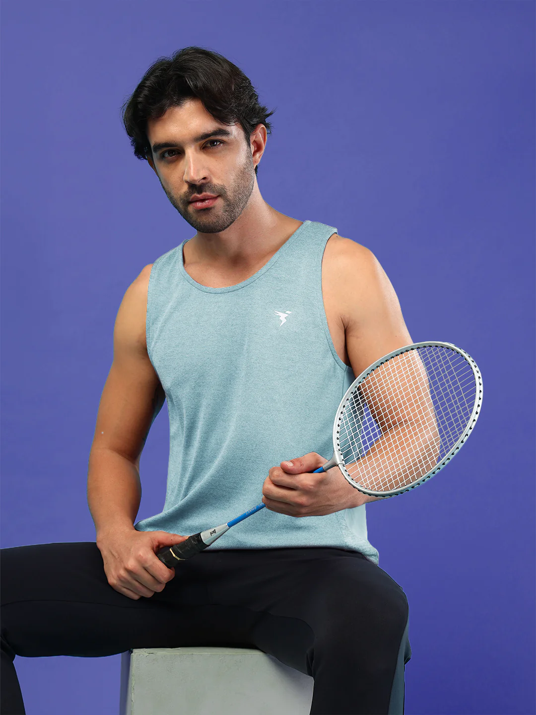 Men Melange Slim Fit Round Neck Sports Innerwear Vest with DOUBLE COOL