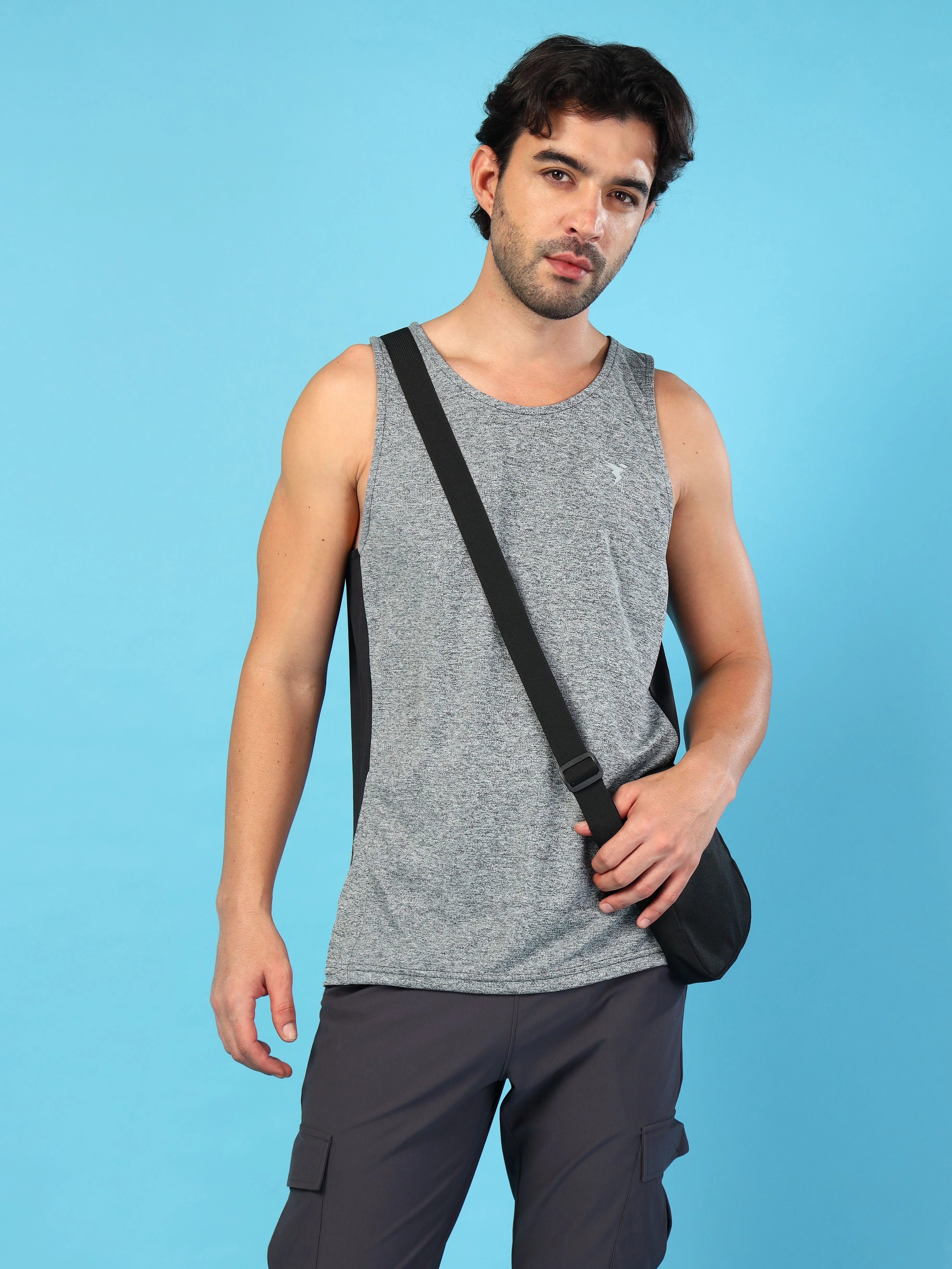 Men Melange Slim Fit Round Neck Sports Innerwear Vest with DOUBLE COOL