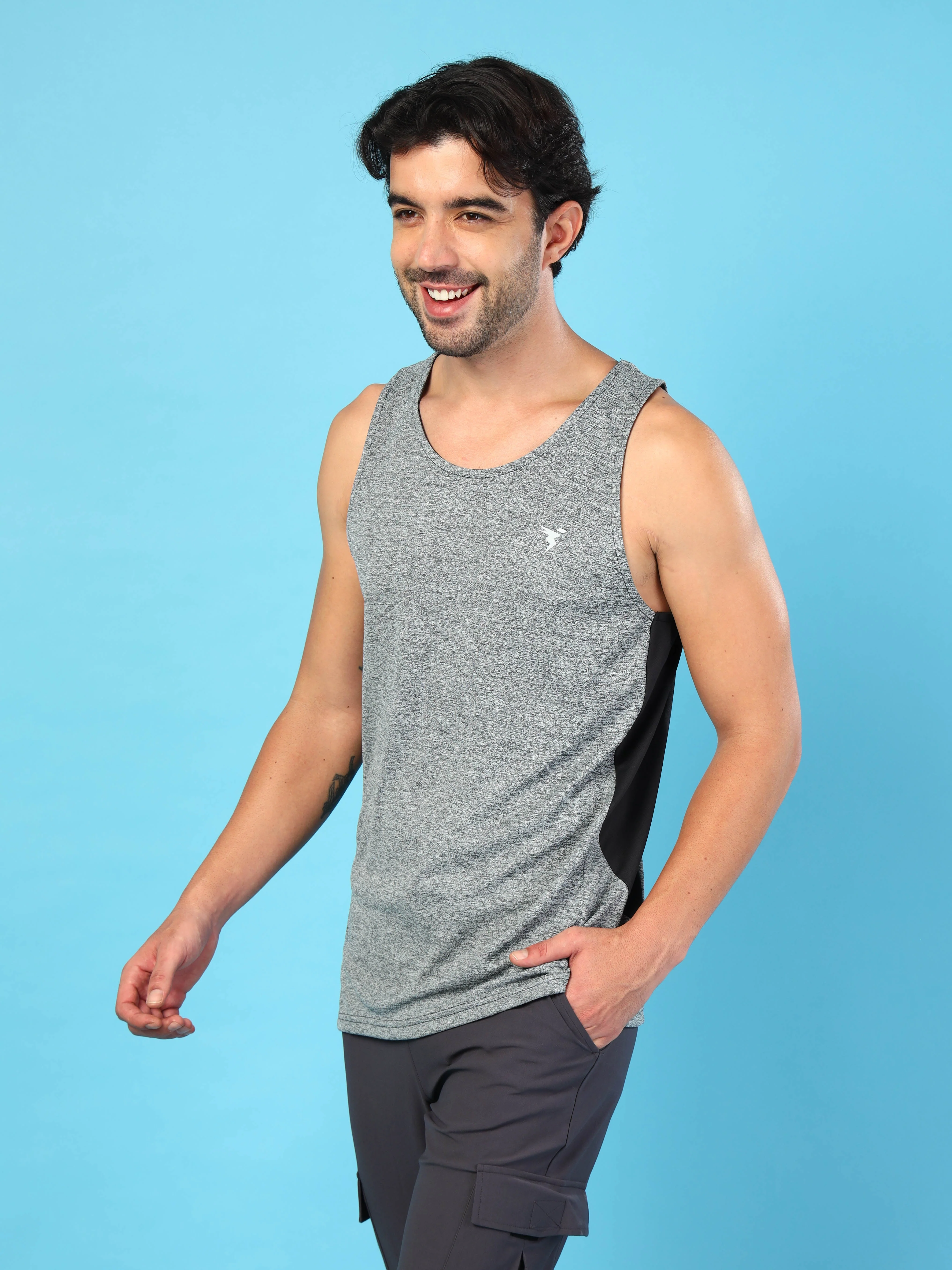 Men Melange Slim Fit Round Neck Sports Innerwear Vest with DOUBLE COOL - Image 3