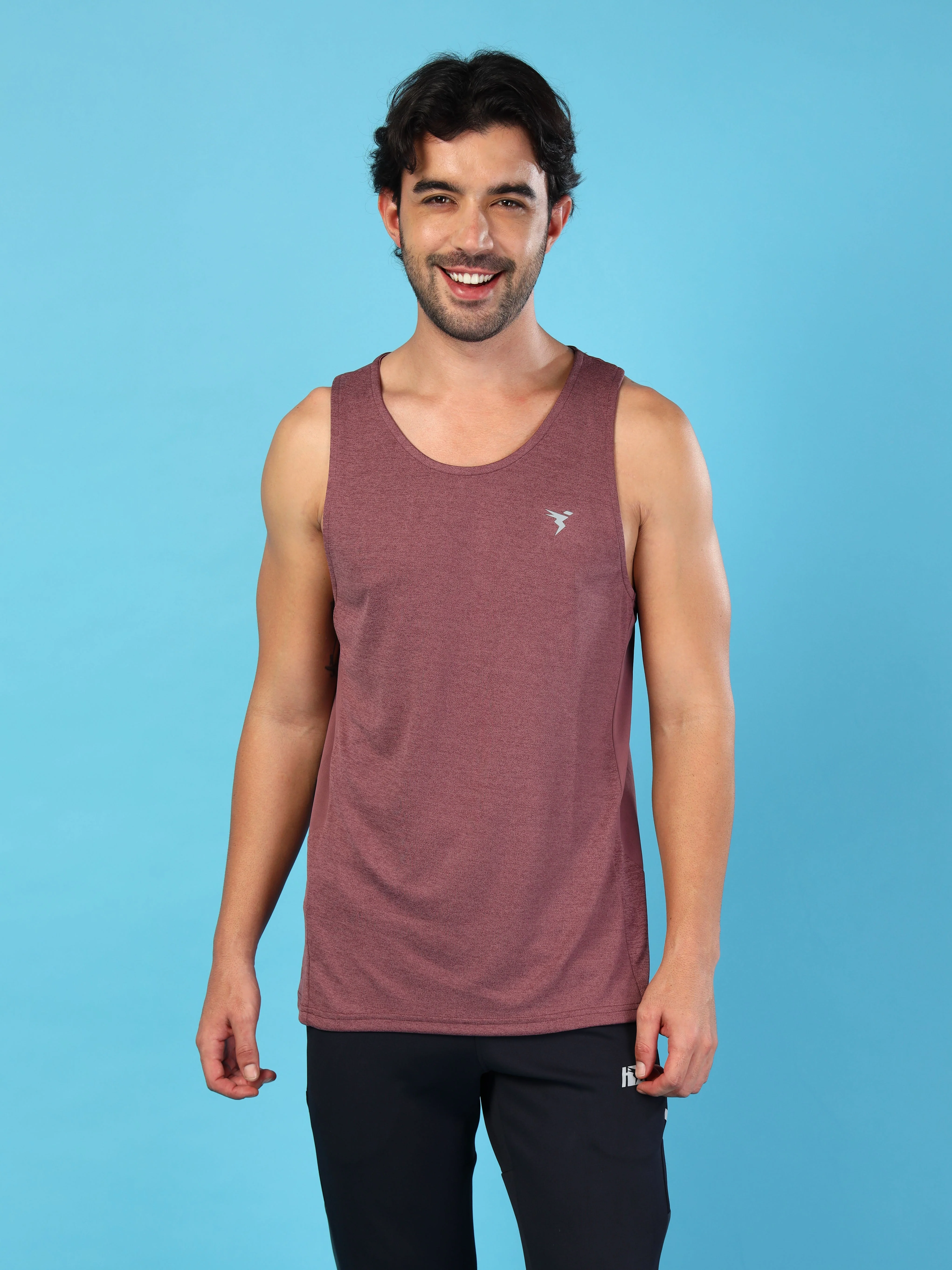 Men Melange Slim Fit Round Neck Sports Innerwear Vest with DOUBLE COOL