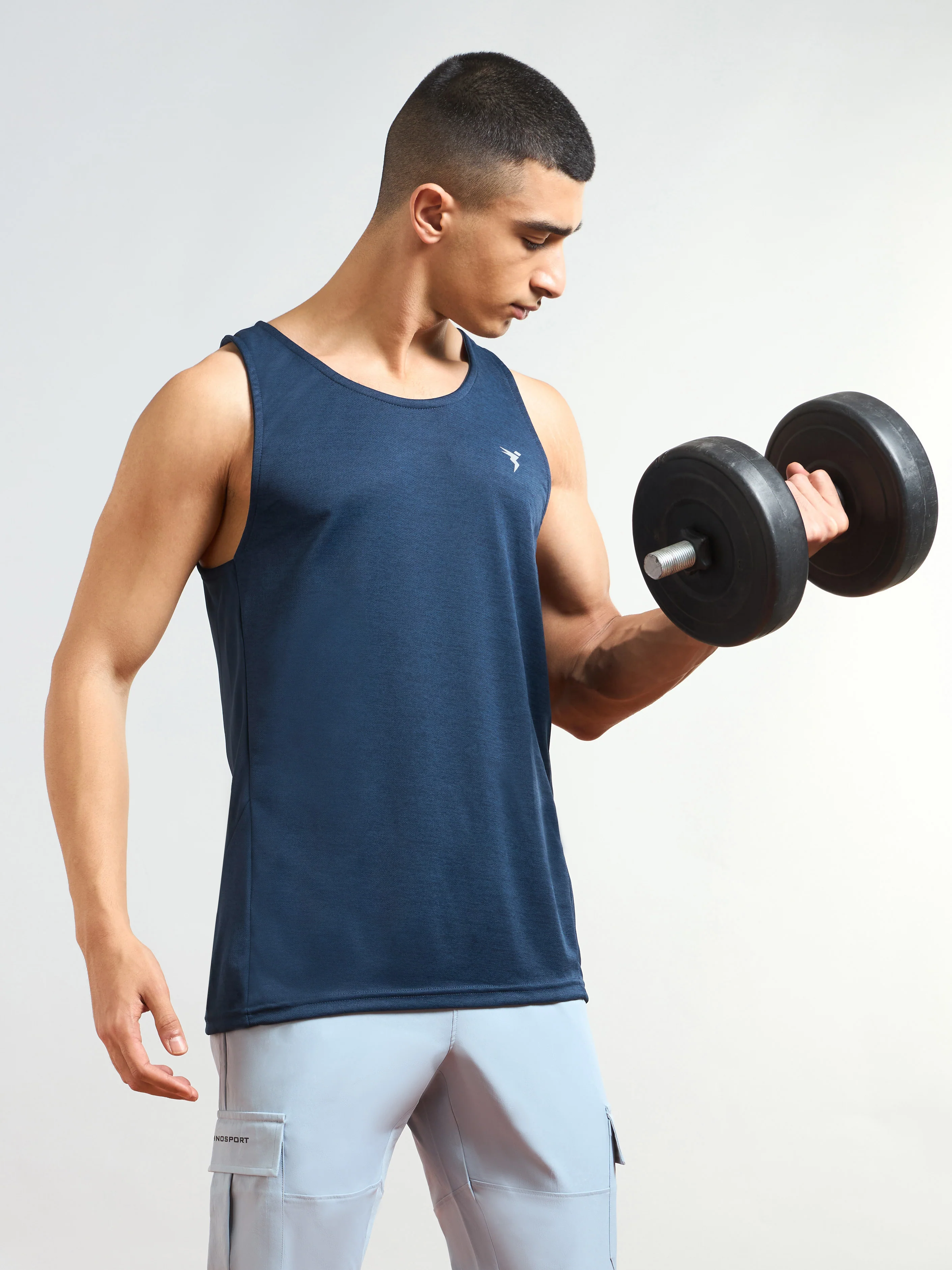 Men Melange Slim Fit Round Neck Sports Innerwear Vest with DOUBLE COOL - Image 3