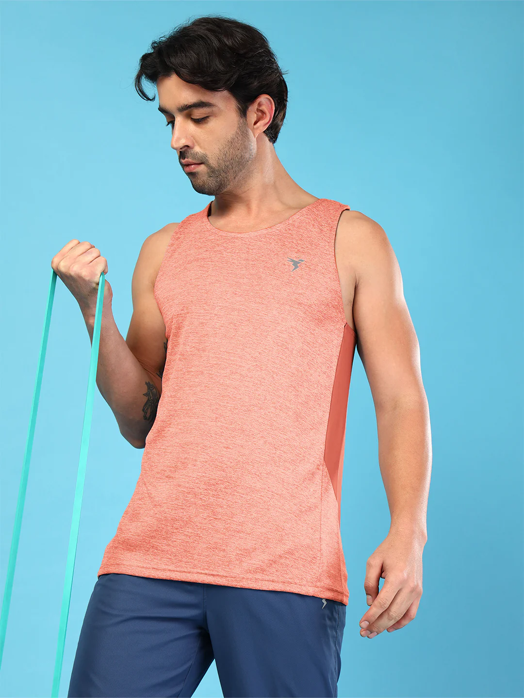 Men Melange Slim Fit Round Neck Sports Innerwear Vest with DOUBLE COOL