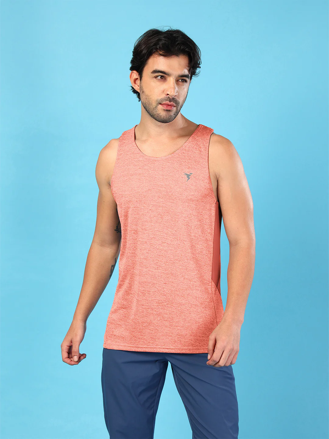 Men Melange Slim Fit Round Neck Sports Innerwear Vest with DOUBLE COOL - Image 2