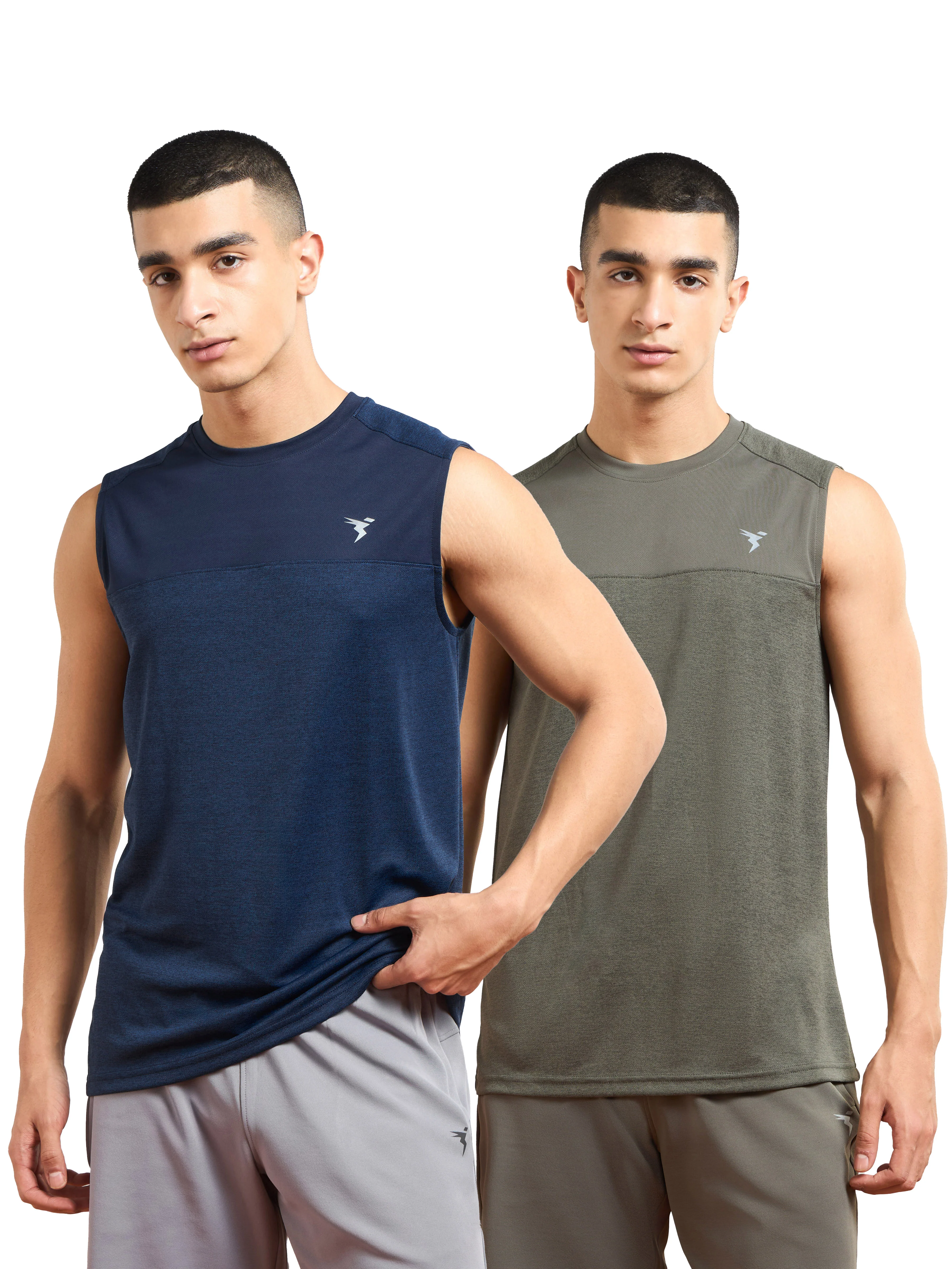Men Melange Slim Fit Round Neck Sports Innerwear Vest with DOUBLE COOL (Pack of 2)
