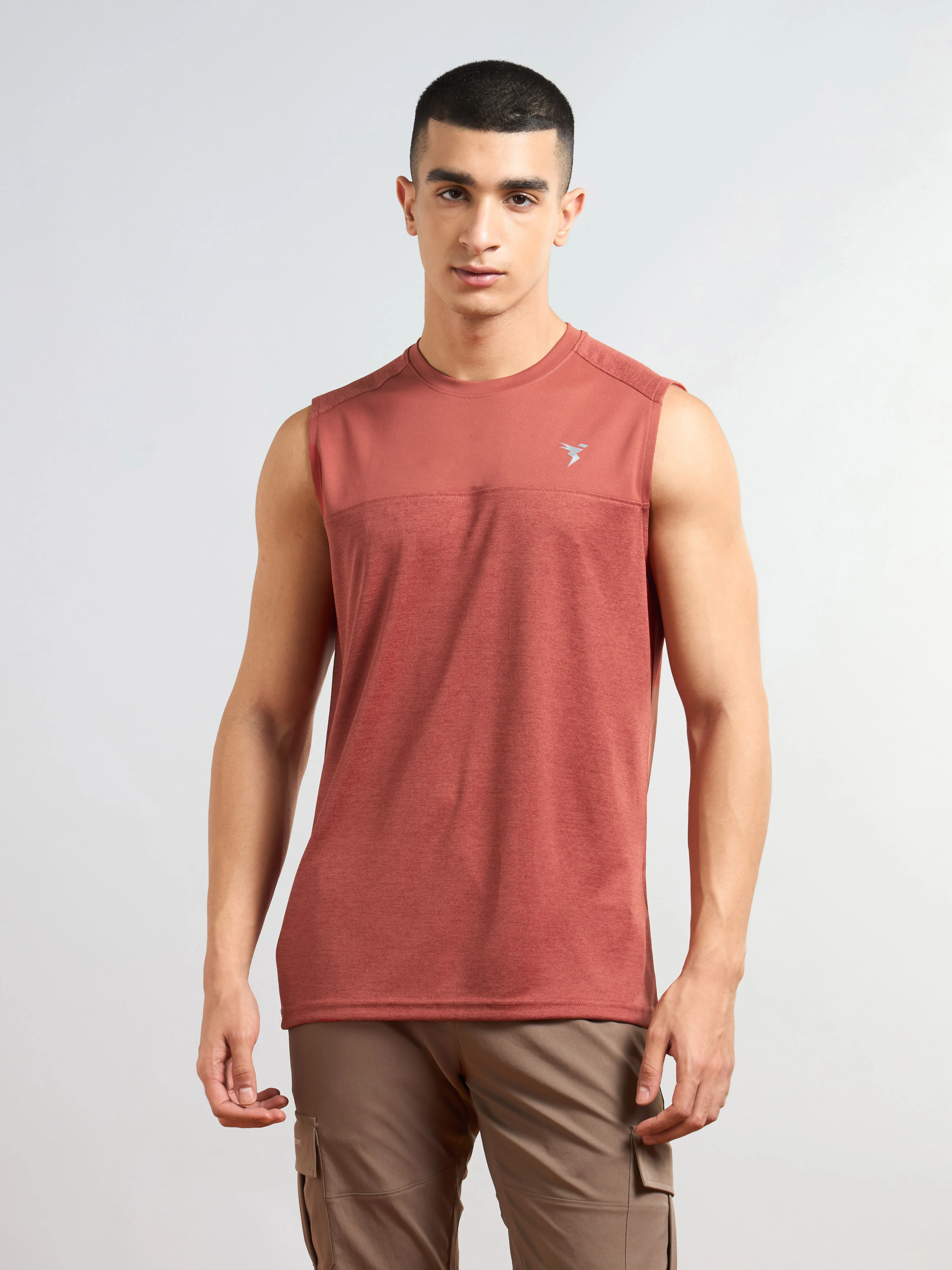 Men Melange Slim Fit Round Neck Sports Innerwear Vest with DOUBLE COOL