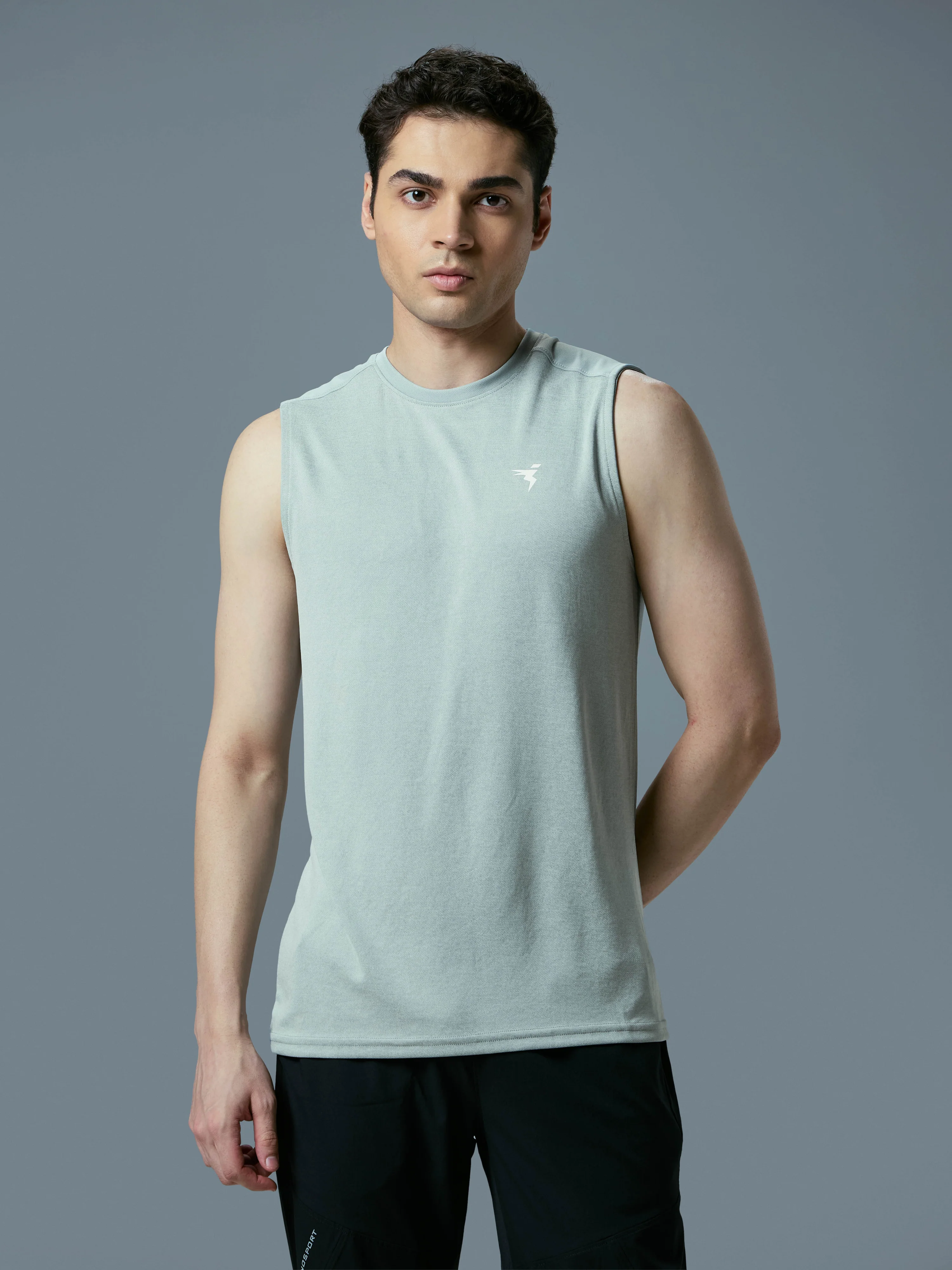 Men Melange Slim Fit Round Neck Sports Innerwear Vest with DOUBLE COOL - Image 2