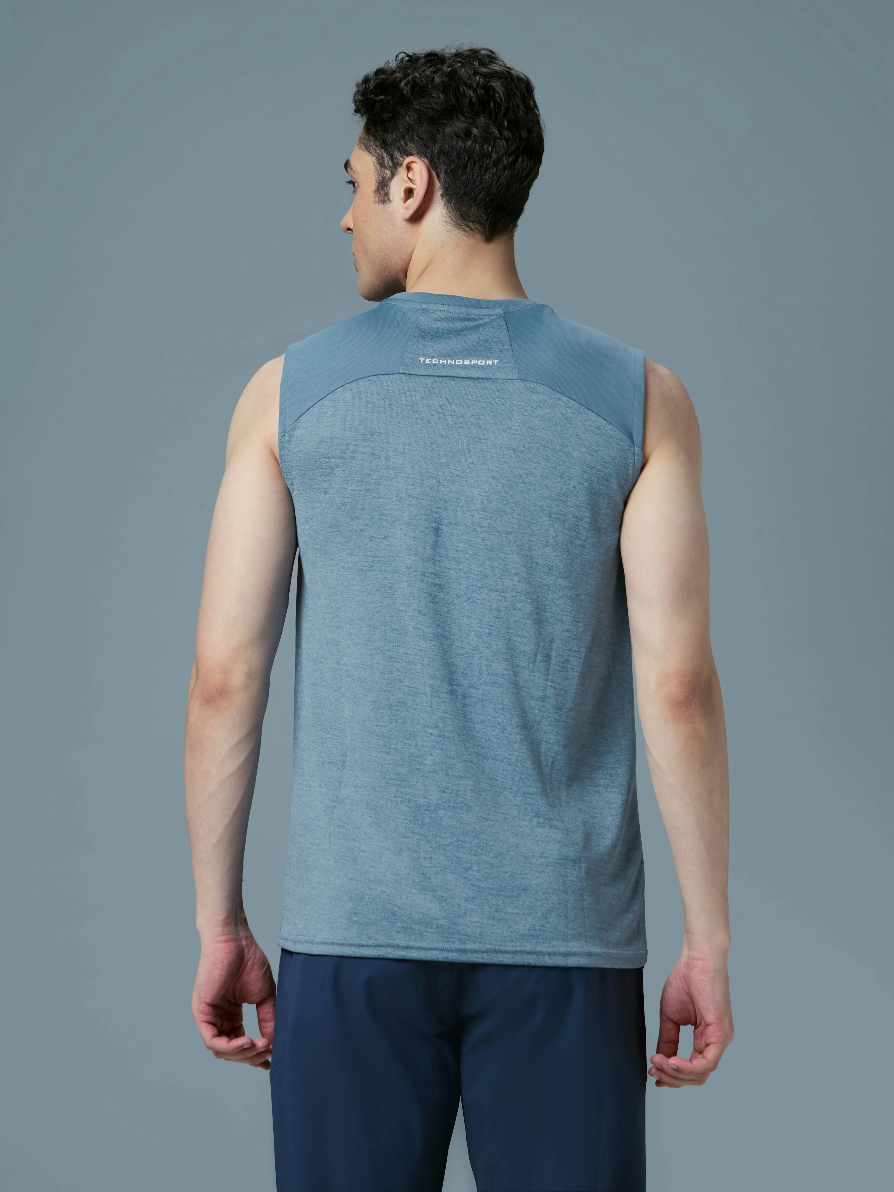 Men Melange Slim Fit Round Neck Sports Innerwear Vest with DOUBLE COOL - Image 3