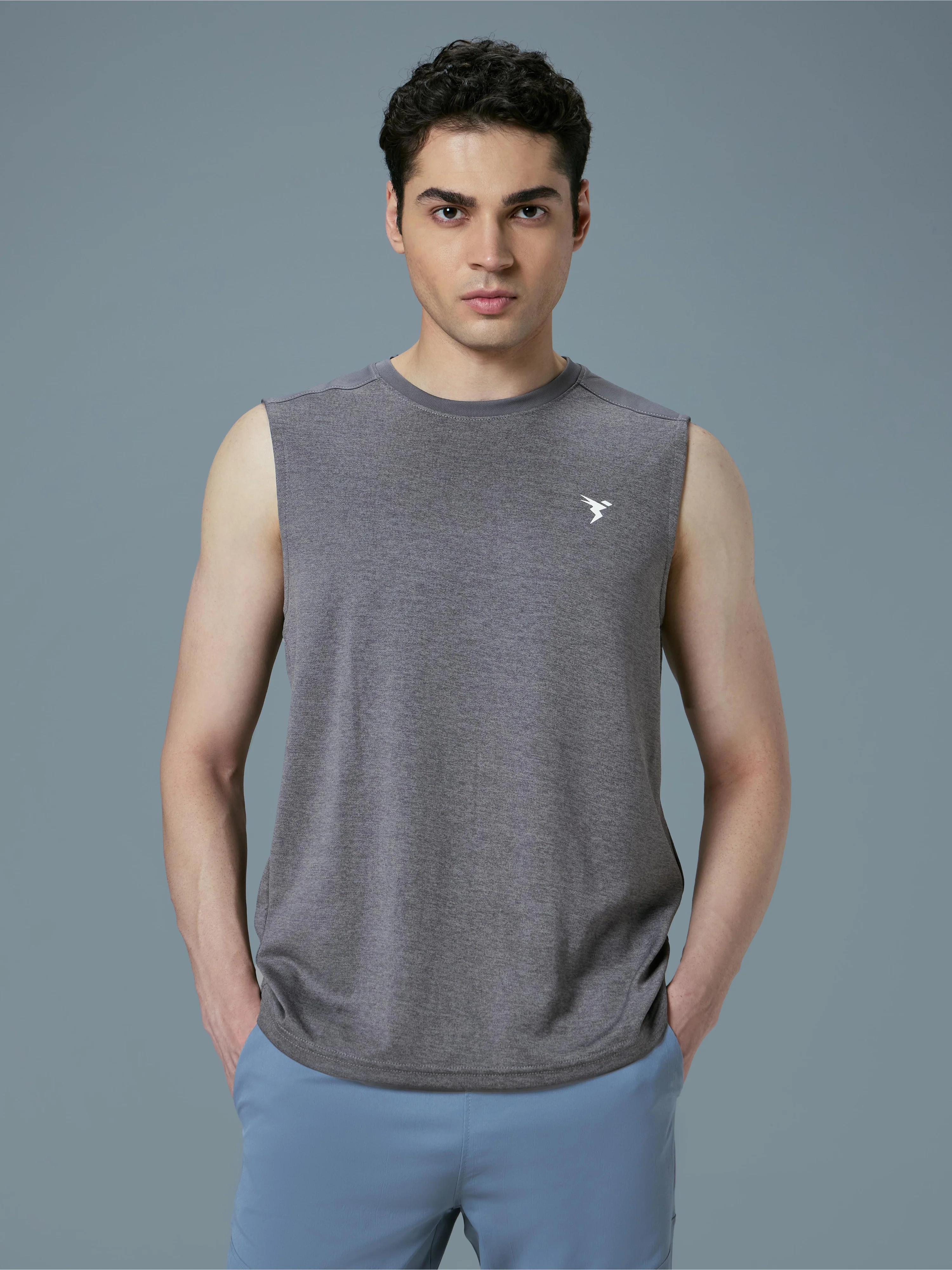 Men Melange Slim Fit Round Neck Sports Innerwear Vest with DOUBLE COOL - Image 2