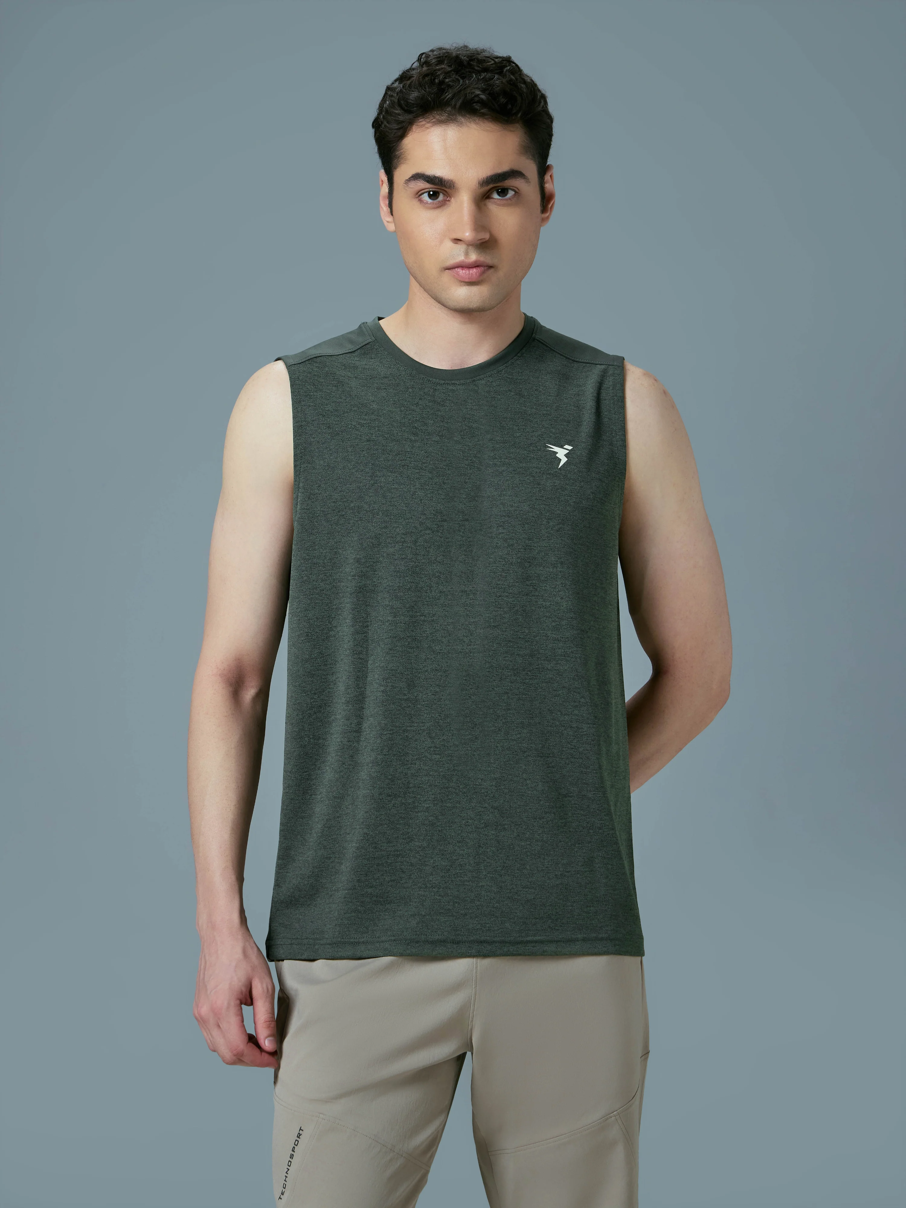 Men Melange Slim Fit Round Neck Sports Innerwear Vest with DOUBLE COOL - Image 2