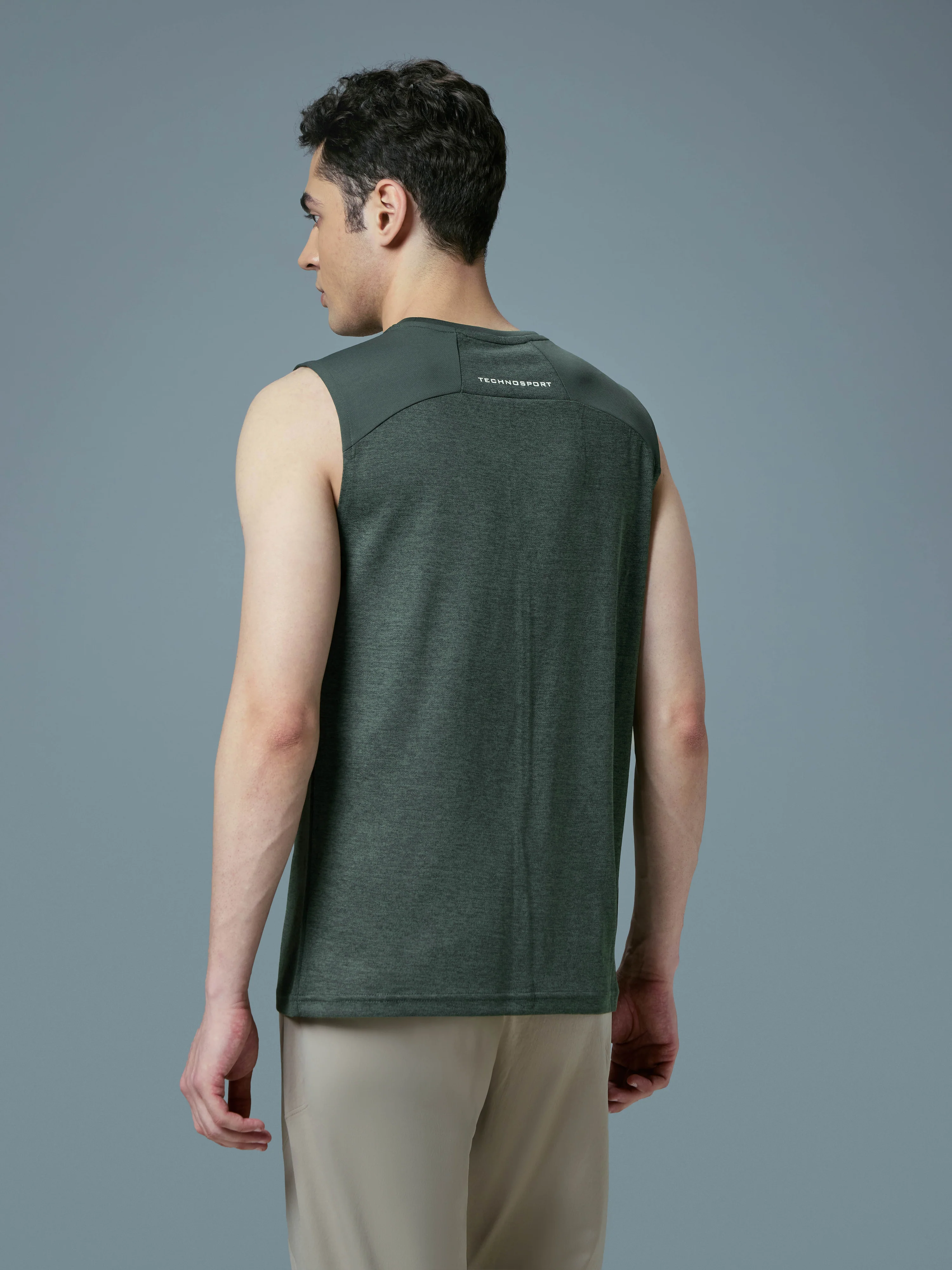 Men Melange Slim Fit Round Neck Sports Innerwear Vest with DOUBLE COOL - Image 3