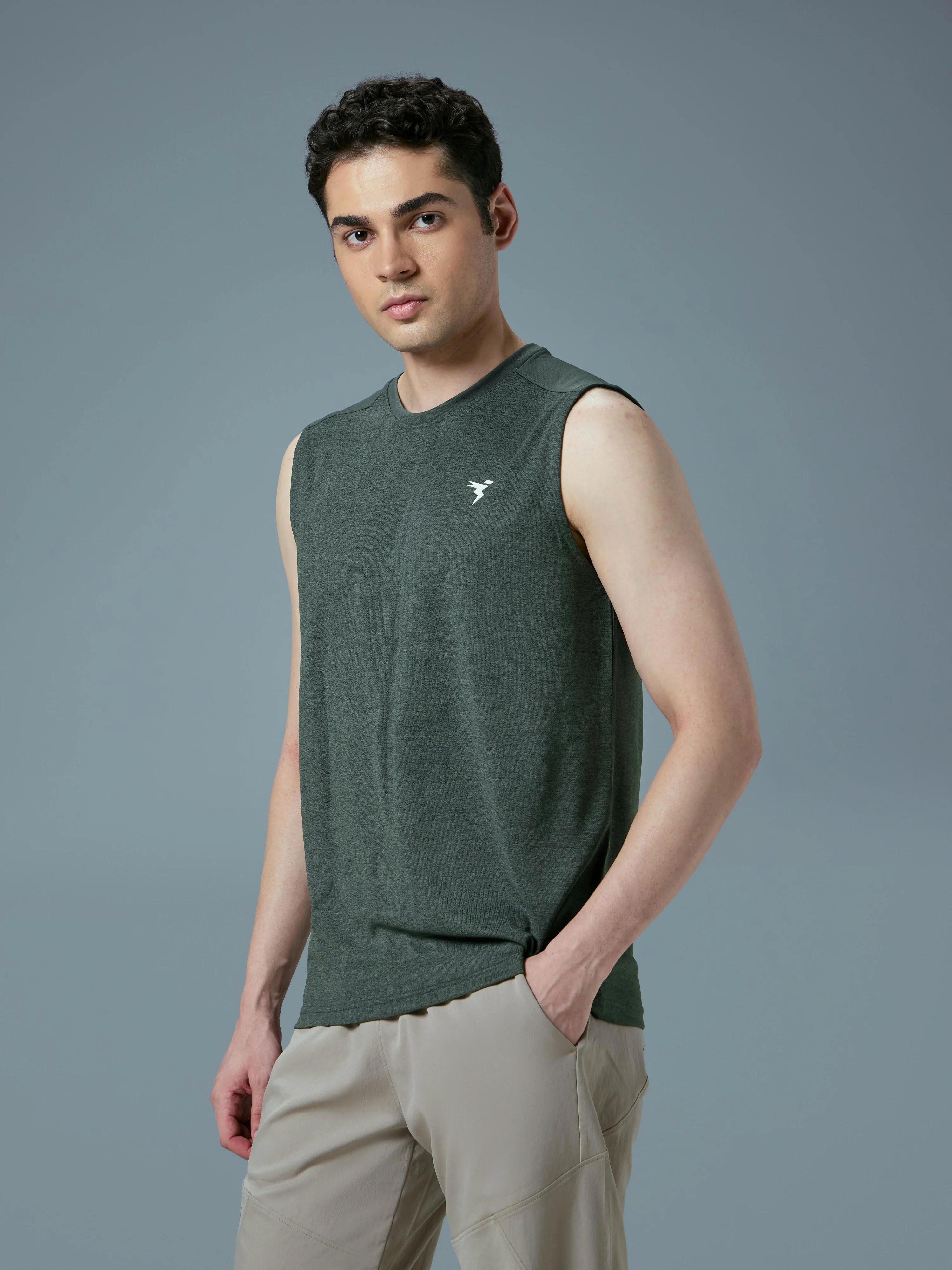 Men Melange Slim Fit Round Neck Sports Innerwear Vest with DOUBLE COOL - Image 4