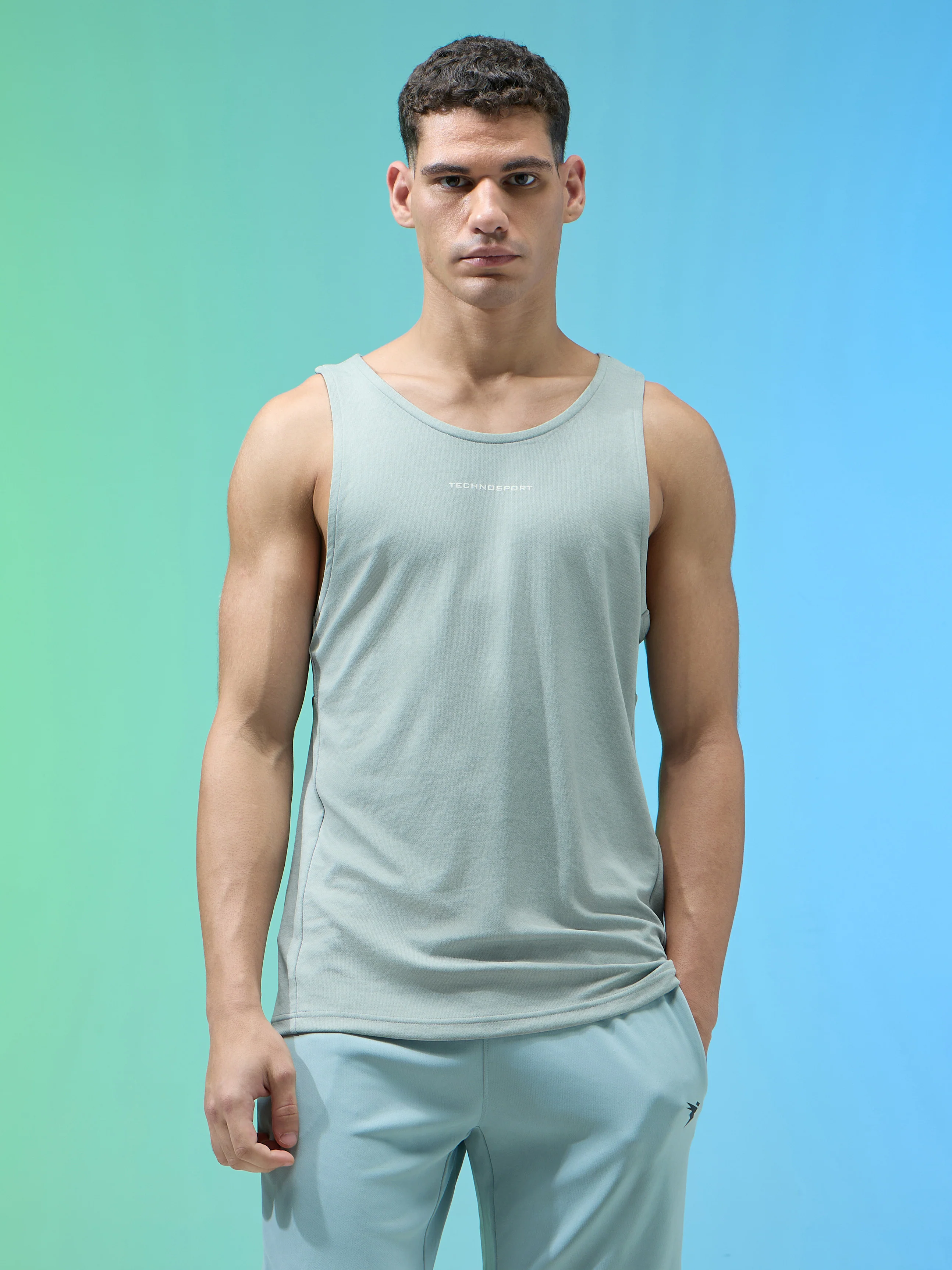 Men Melange Slim Fit Round Neck Sports Innerwear Vest with DOUBLE COOL - Image 2