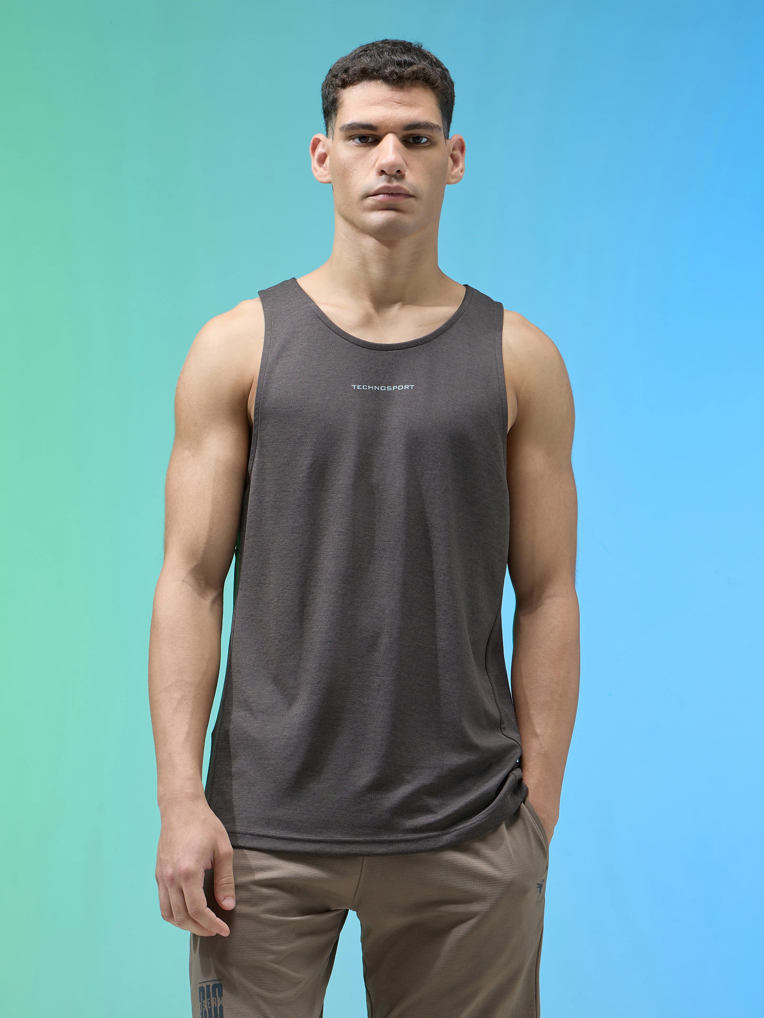 Men Melange Slim Fit Round Neck Sports Innerwear Vest with DOUBLE COOL - Image 2