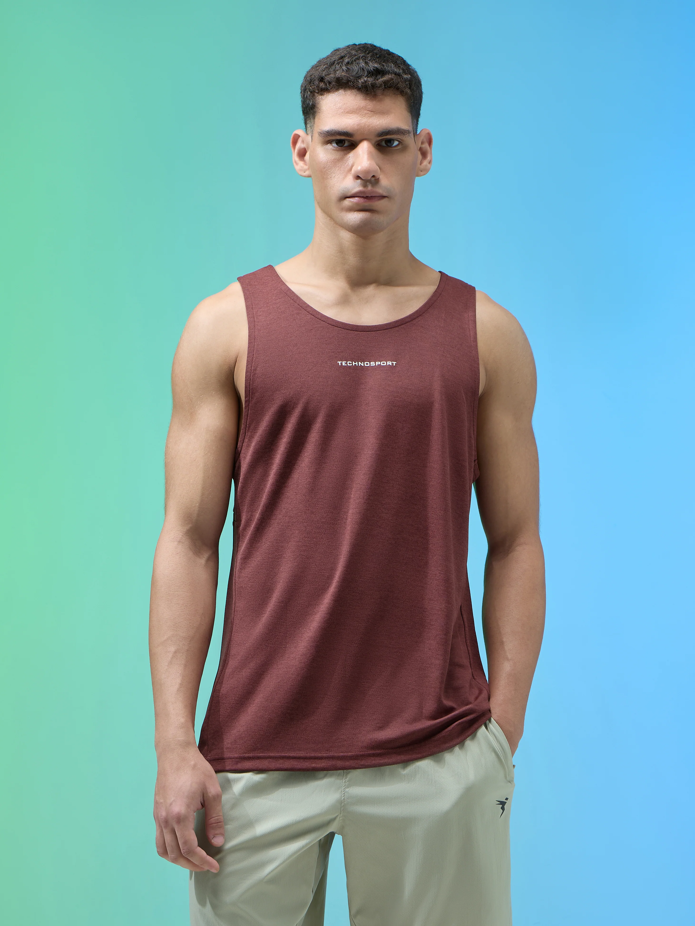 Men Melange Slim Fit Round Neck Sports Innerwear Vest with DOUBLE COOL - Image 2